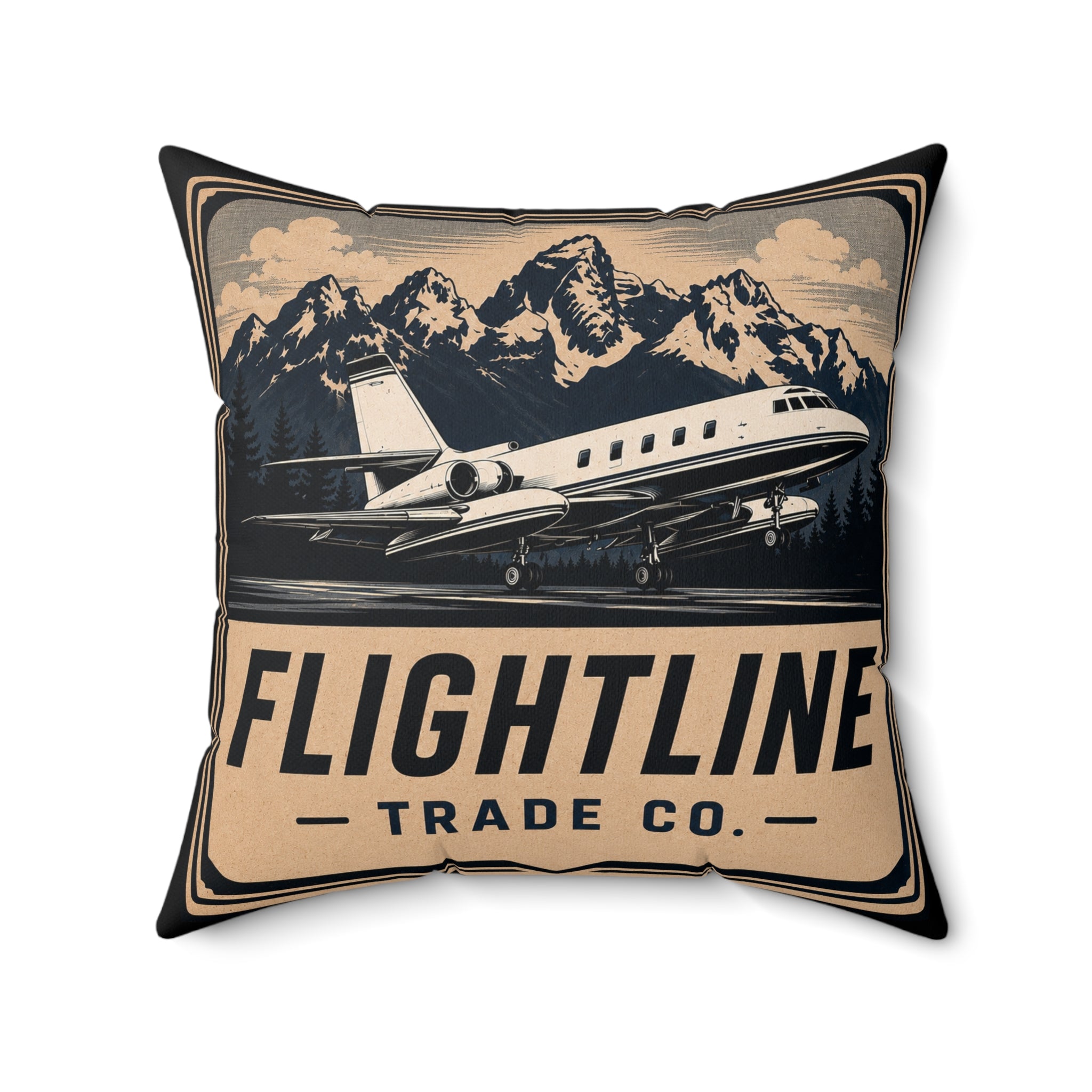 Flightline Trade Co. Vintage Jet Pillow — Aviation Travel Decorative Throw Pillow