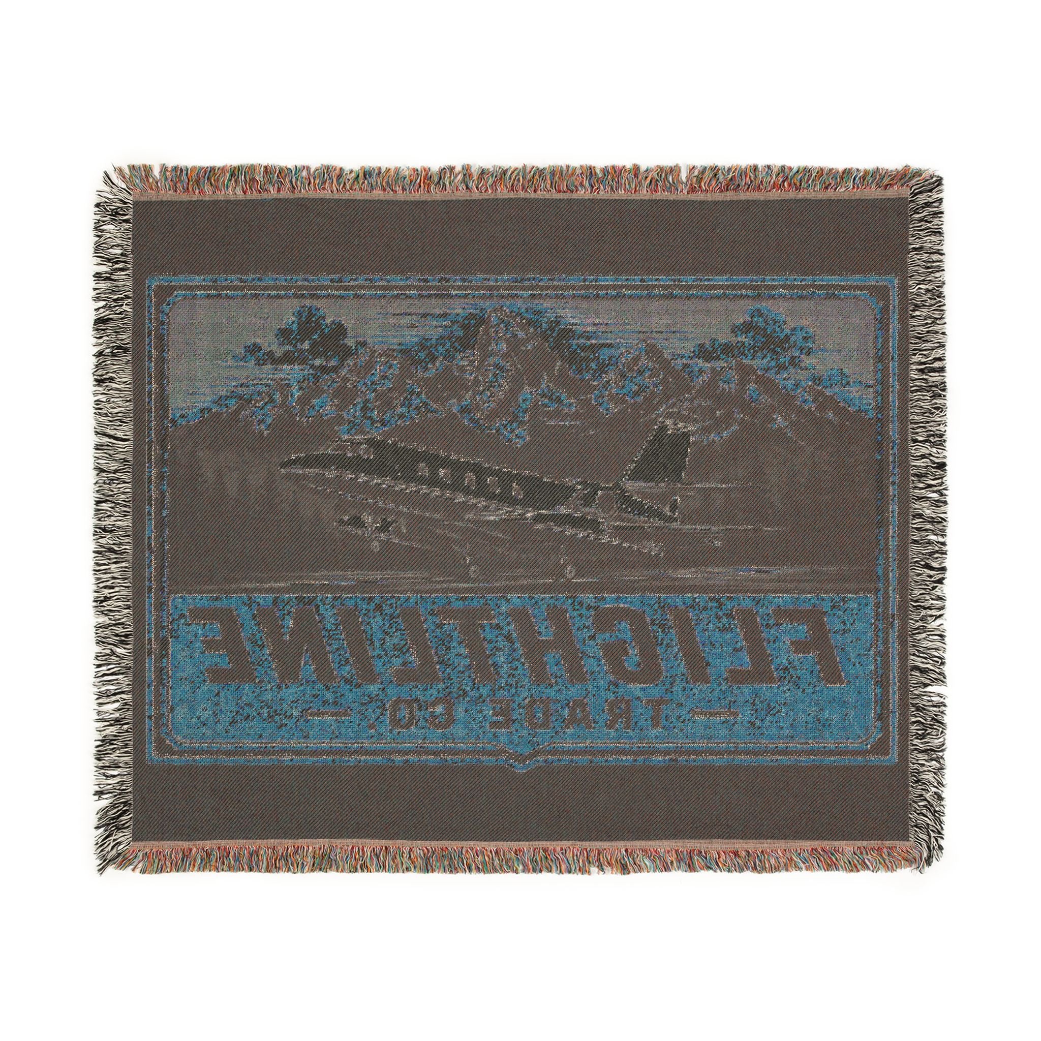 Flightline Trade Co. Woven Throw Blanket — Vintage Airplane & Mountain Cabin Decor