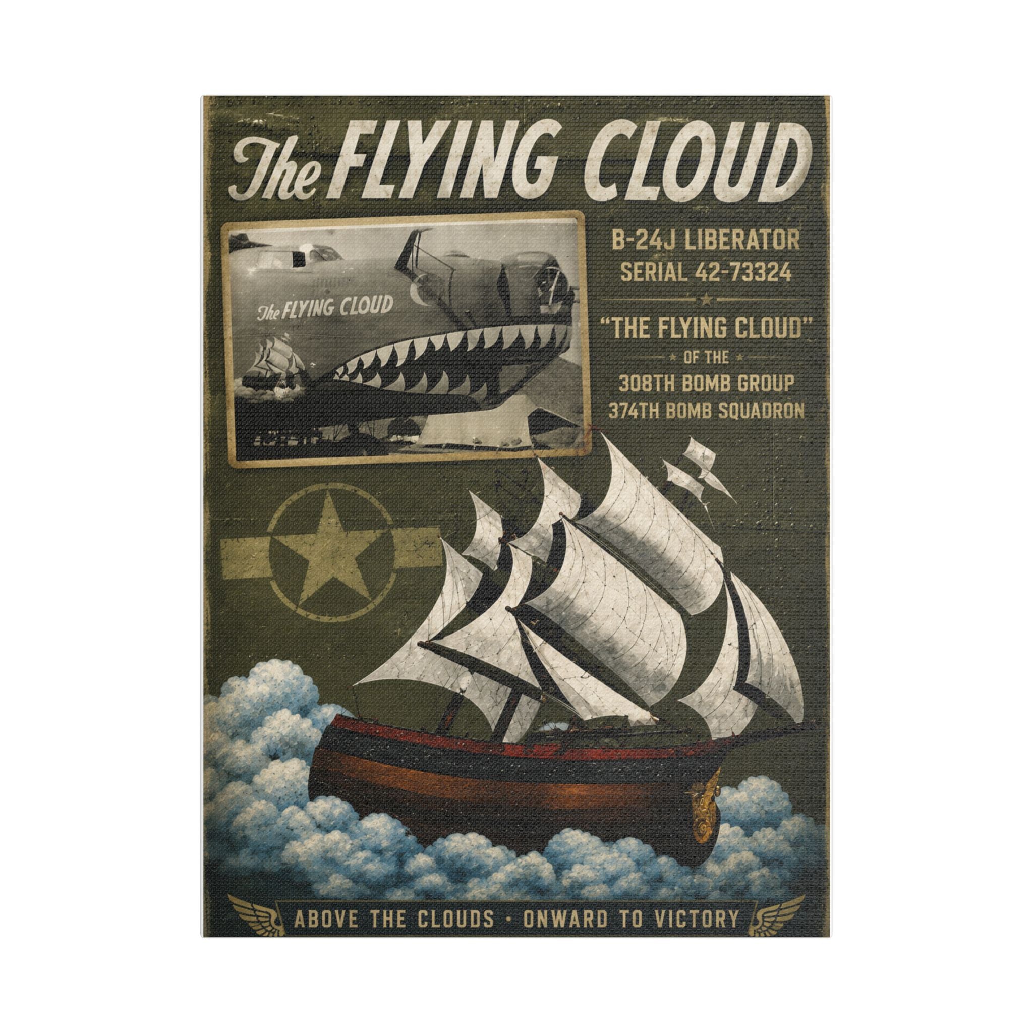 Flying Cloud Vintage Airship Canvas Print — 'The Flying Cloud' Stretched Satin Wall Art
