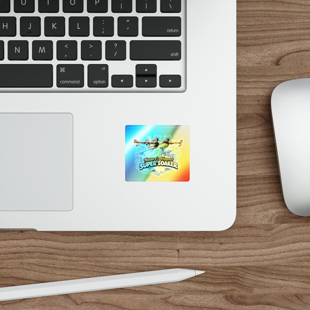 Holographic Die-Cut Sticker — "Nature's Biggest Super Soaker" Water Bomber Design