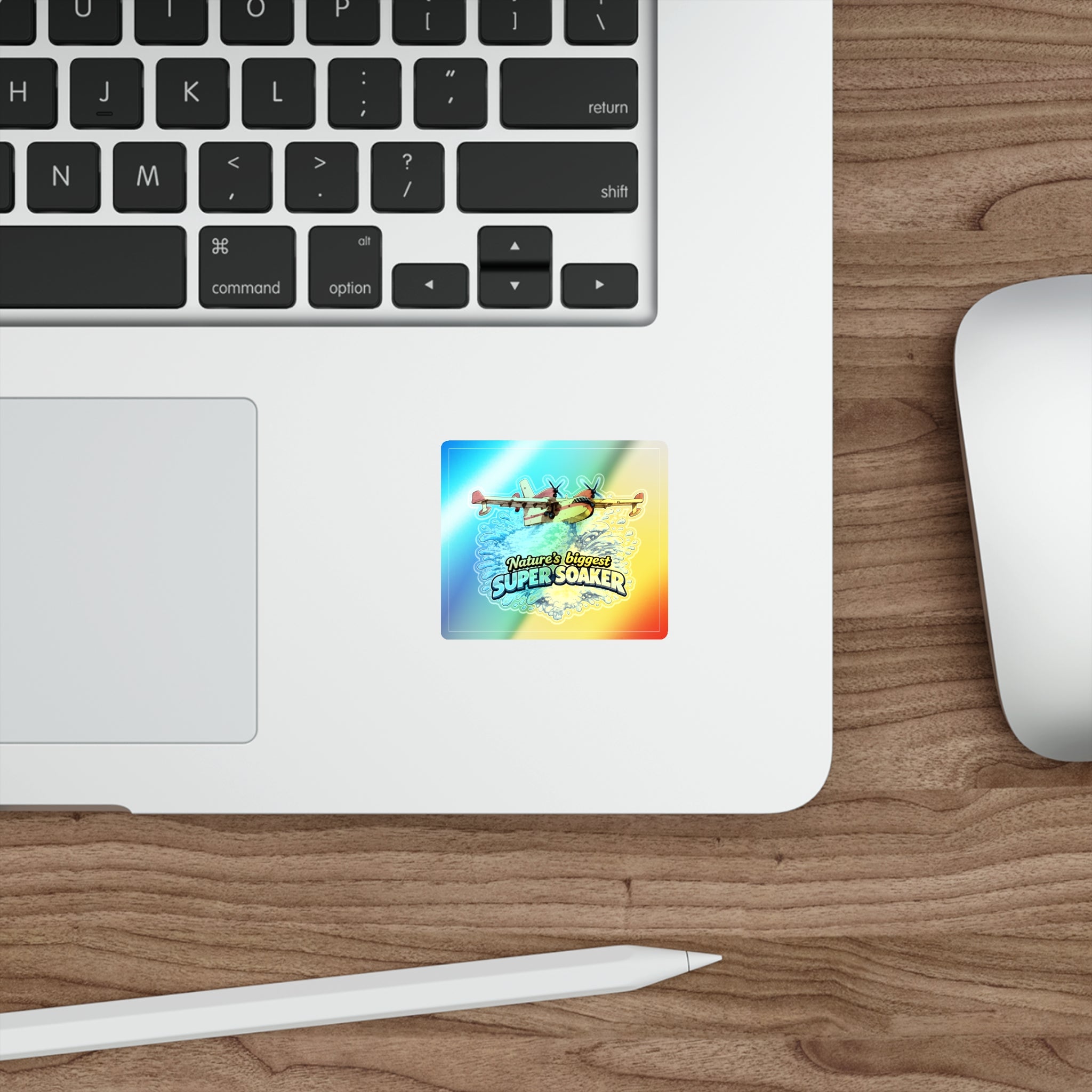 Holographic Die-Cut Sticker — "Nature's Biggest Super Soaker" Water Bomber Design