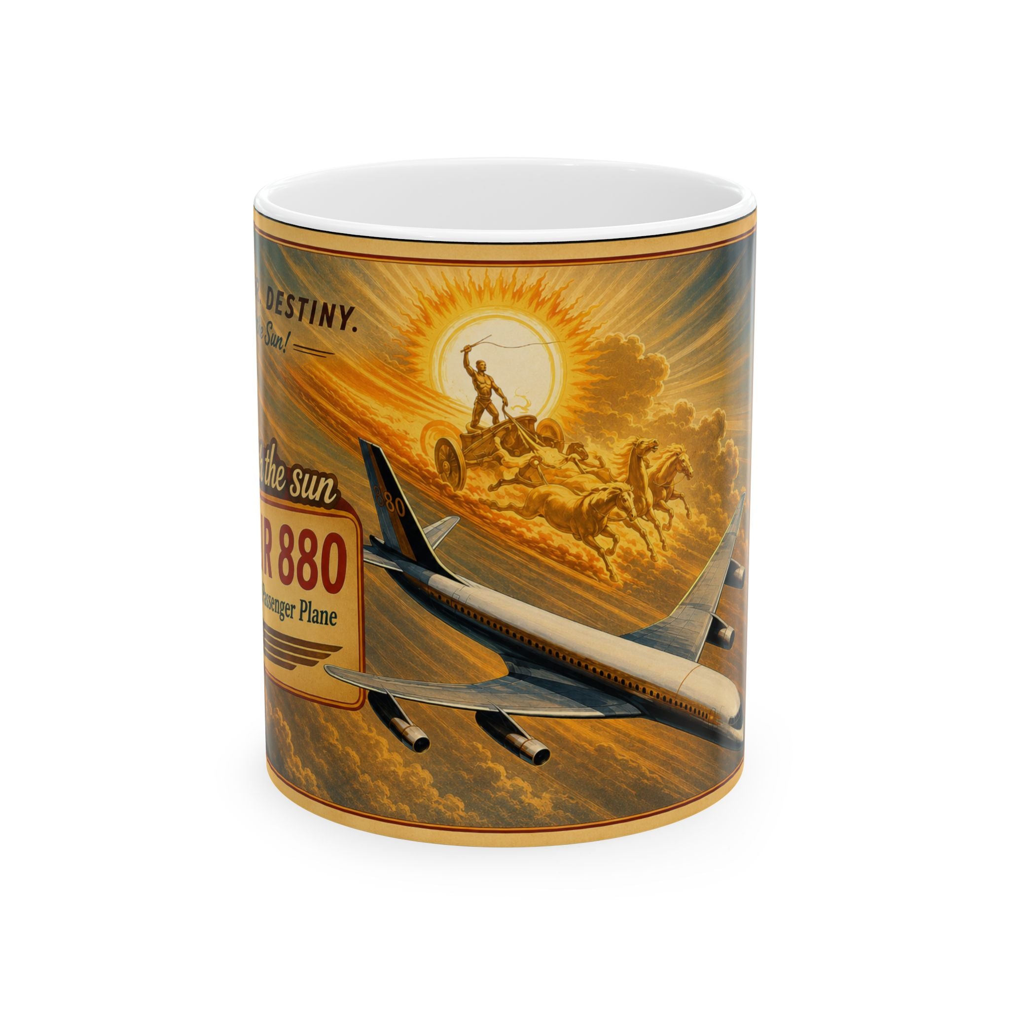 Aviation Retro Travel Poster Ceramic Mug – "Ride the Sun" Vintage Airliner Coffee Cup