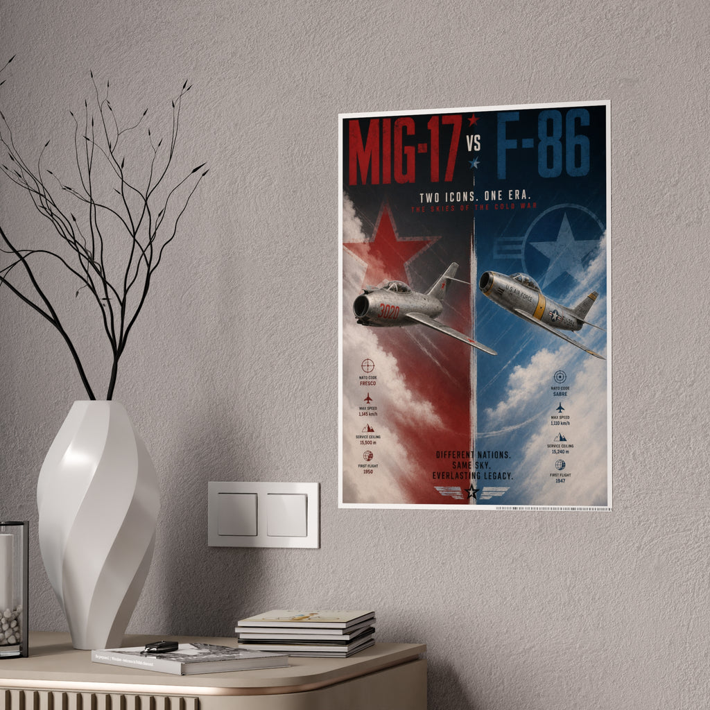 Mig-17 vs F-86 Aviation Poster — Vintage Jet Fighter Gloss Print