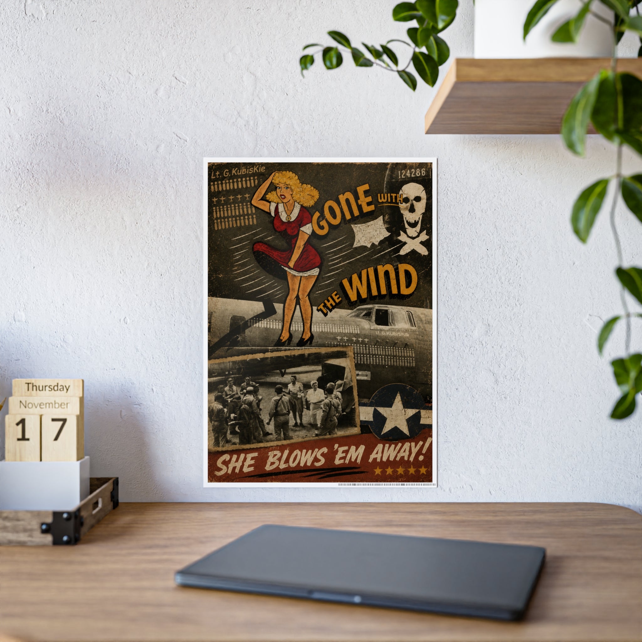 Vintage 'Gone With The Wind' Pin-Up Gloss Poster — Retro WWII Nose Art Print