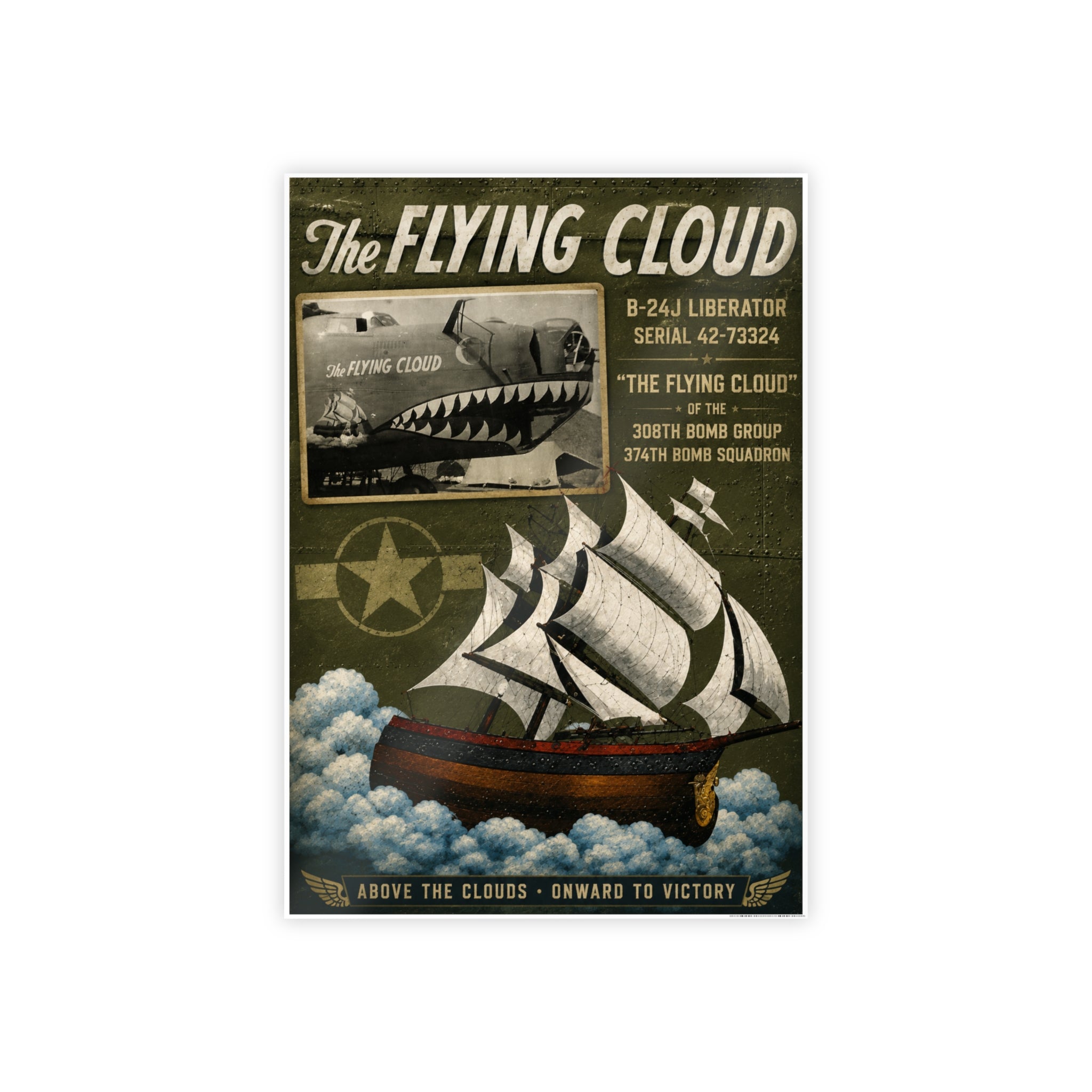 Vintage 'The Flying Cloud' Gloss Poster – WWII Air & Ship Propaganda Art