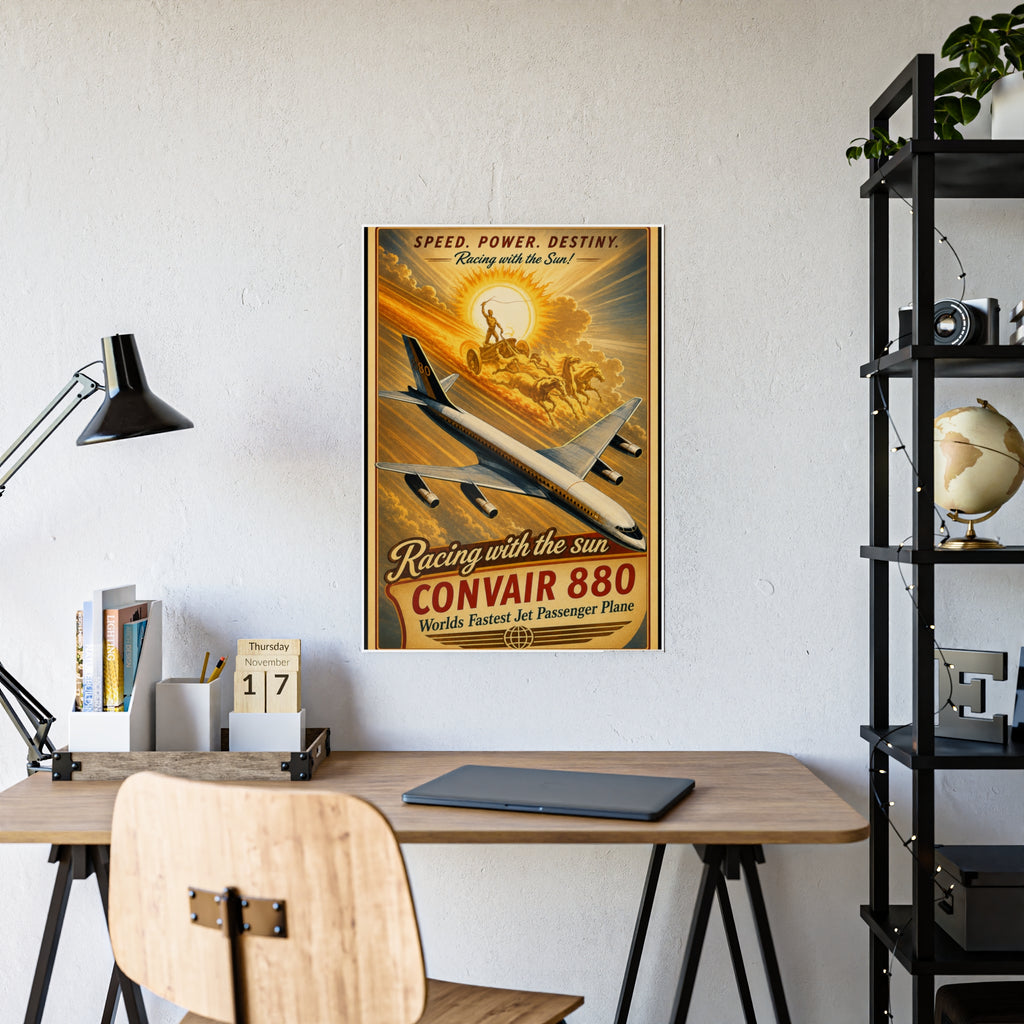 Convair 880 Vintage Airplane Poster — "Racing with the Sun" Gloss Poster