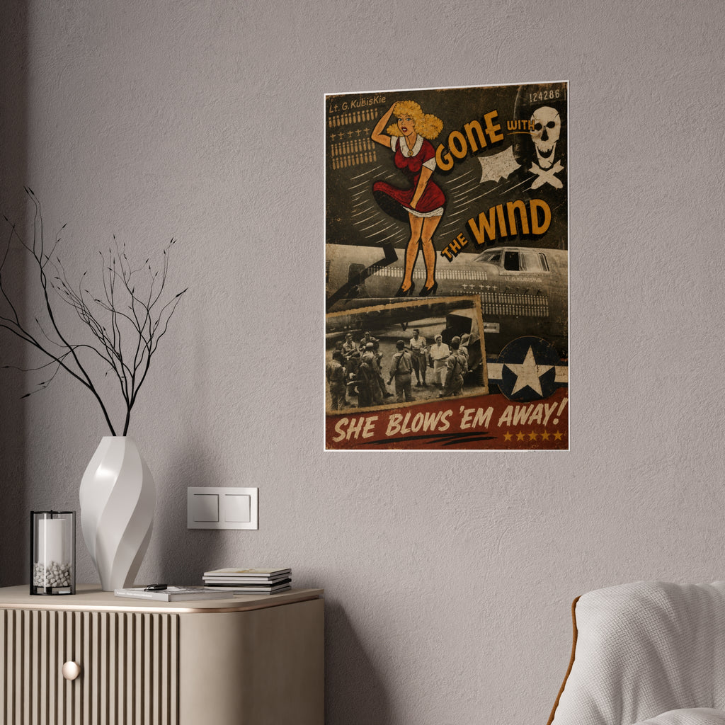 Vintage 'Gone With The Wind' Pin-Up Gloss Poster — Retro WWII Nose Art Print