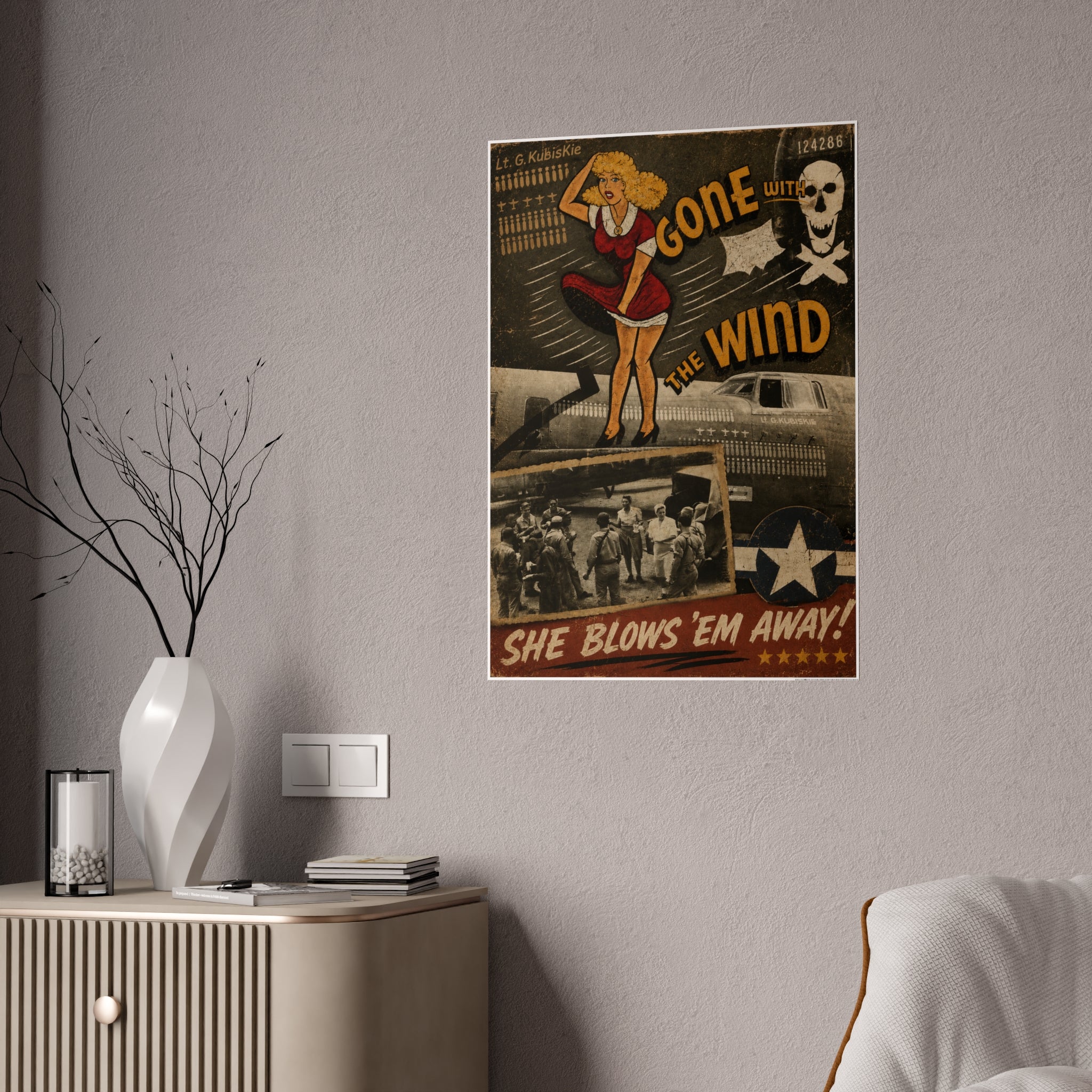 Vintage 'Gone With The Wind' Pin-Up Gloss Poster — Retro WWII Nose Art Print