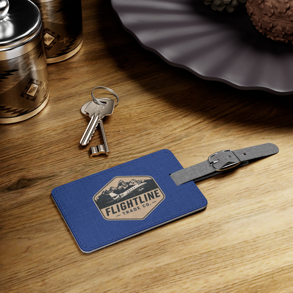 Flightline Mountain Logo Luggage Tag — Blue Saffiano Polyester