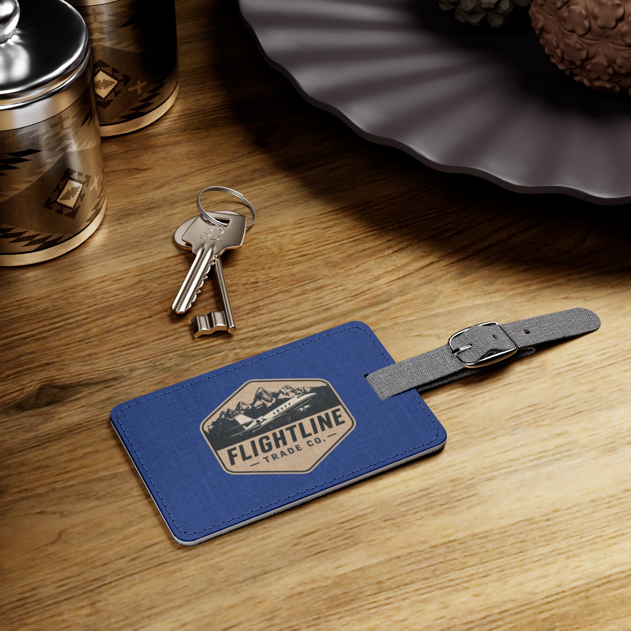 Flightline Mountain Logo Luggage Tag — Blue Saffiano Polyester