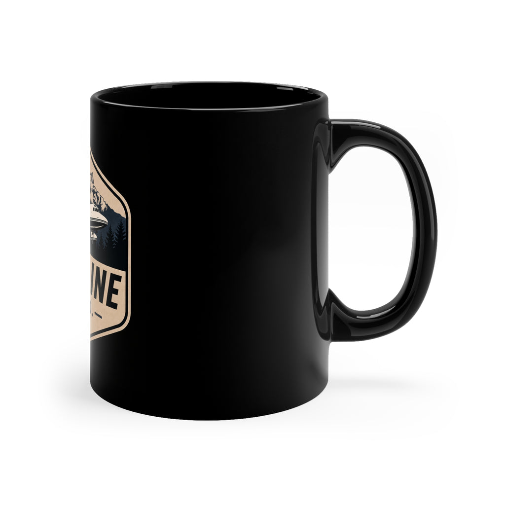 Flightline Trade Co. Black Mug — Vintage Plane & Mountain Coffee Cup (11 oz)