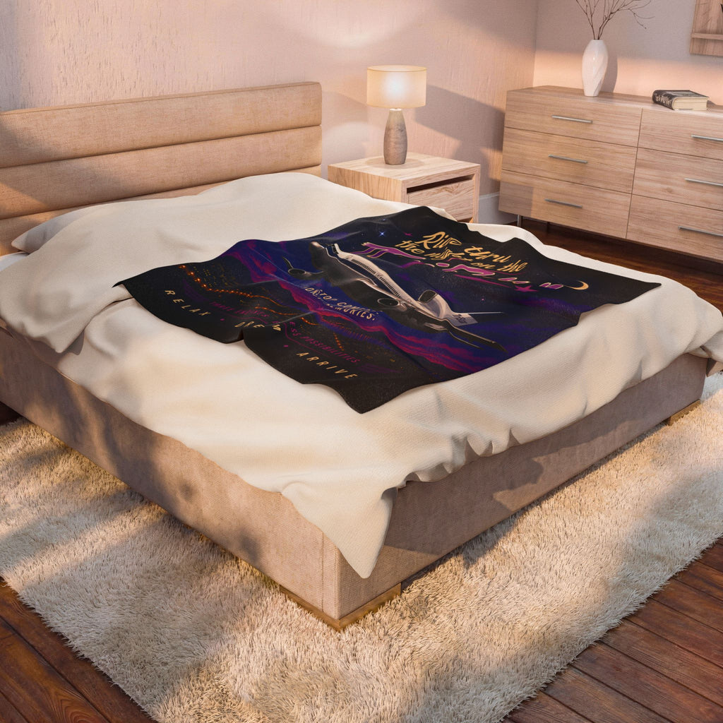 Velveteen Plush Blanket — 'Ride Thru the Night on the TriStar' Vintage Airplane Throw
