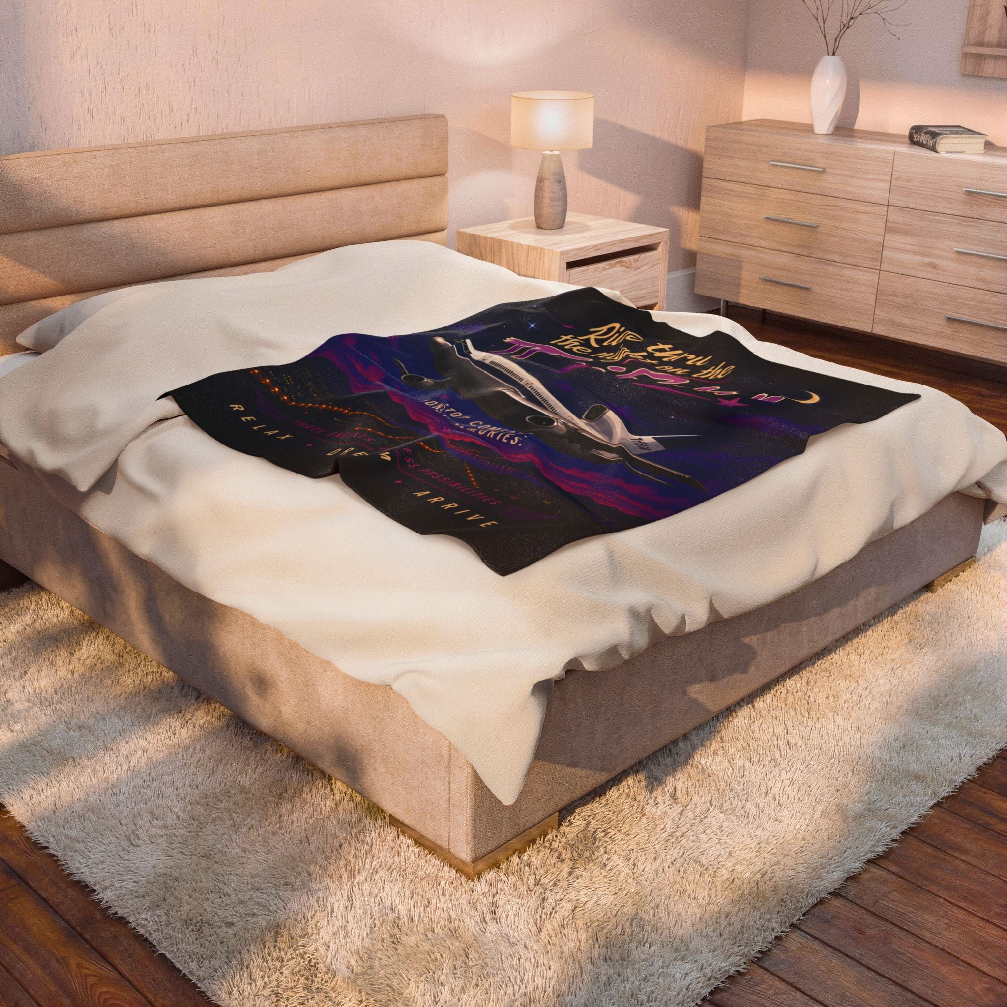 Velveteen Plush Blanket — 'Ride Thru the Night on the TriStar' Vintage Airplane Throw