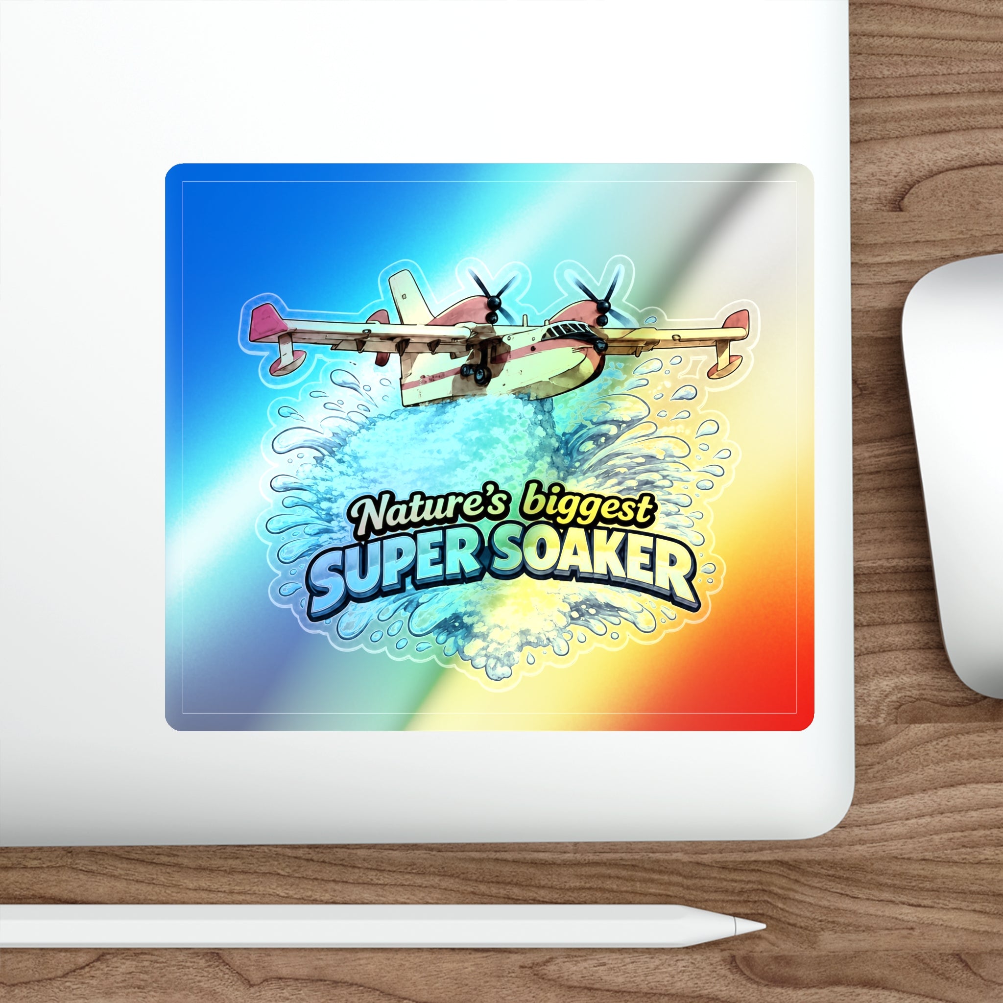 Holographic Die-Cut Sticker — "Nature's Biggest Super Soaker" Water Bomber Design