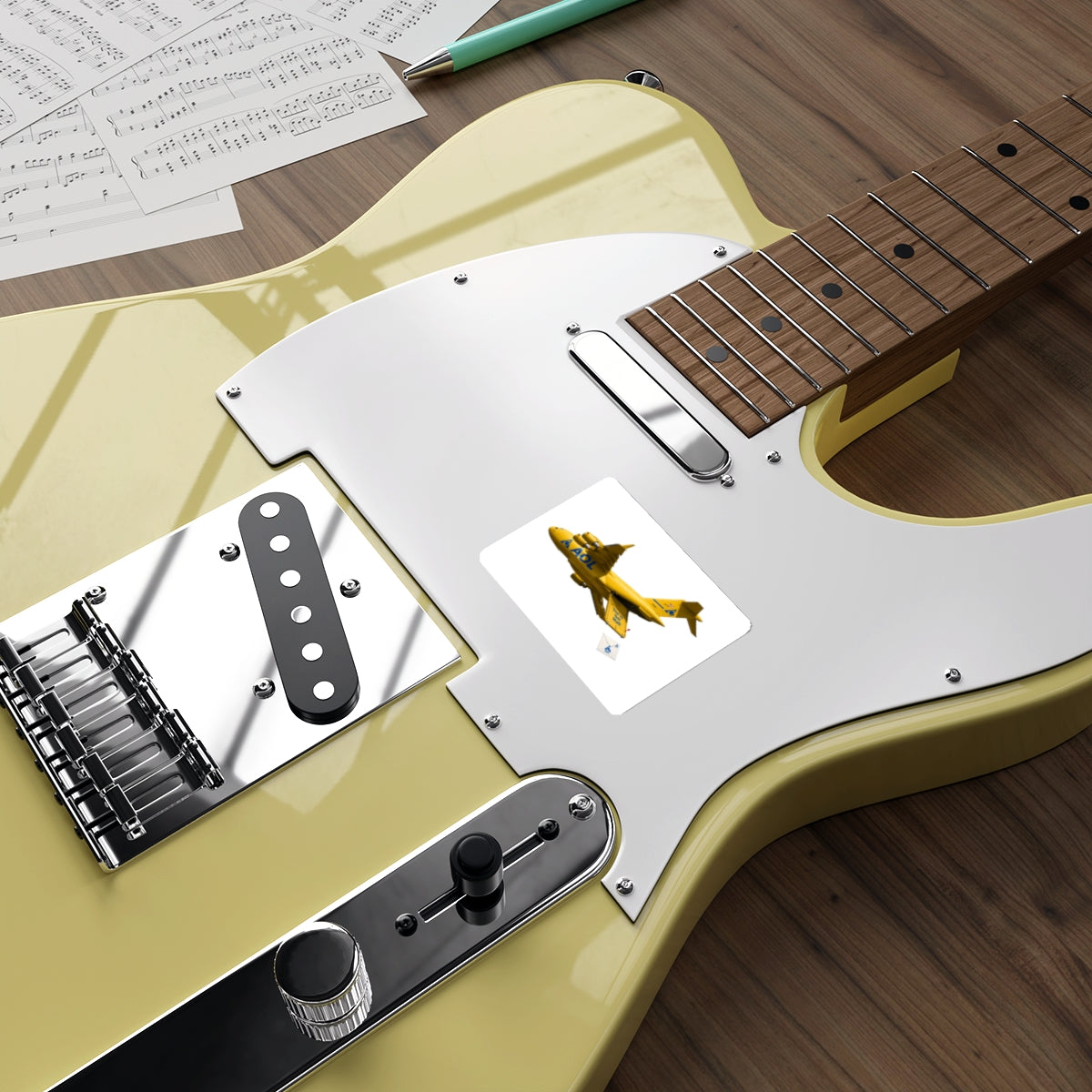 Yellow Cargo Plane Die-Cut Sticker — Retro AOL Mail Airplane Design