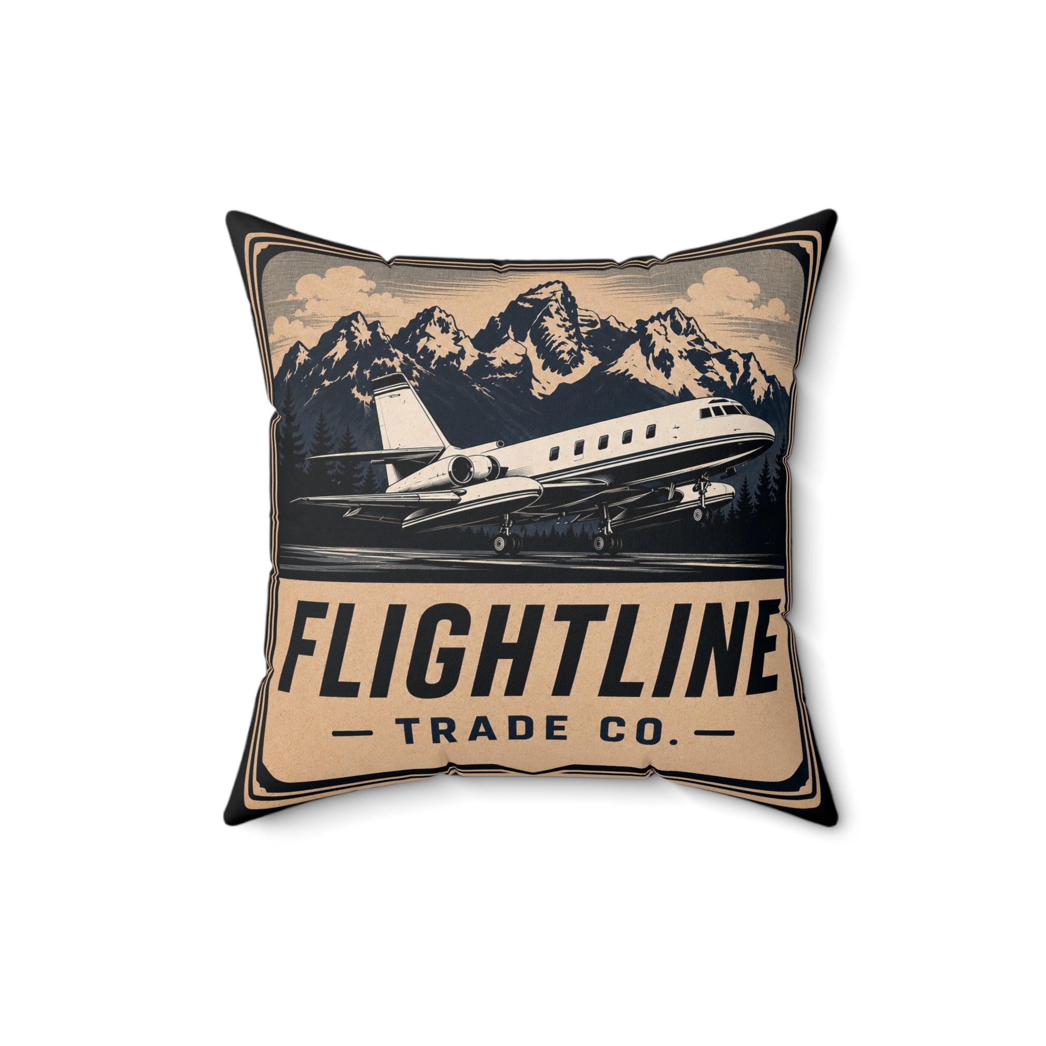 Flightline Trade Co. Vintage Jet Pillow — Aviation Travel Decorative Throw Pillow