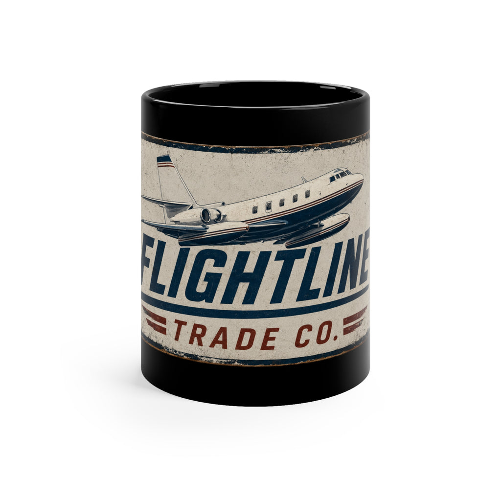 Flightline Trade Co. Vintage Plane Black Coffee Mug — 11oz
