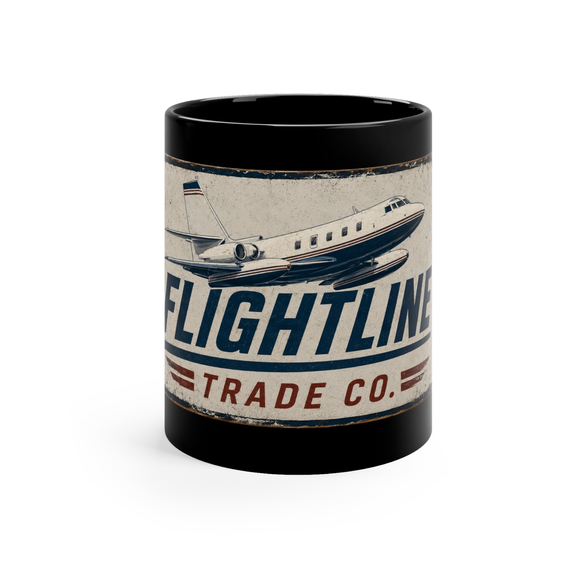 Flightline Trade Co. Vintage Plane Black Coffee Mug — 11oz