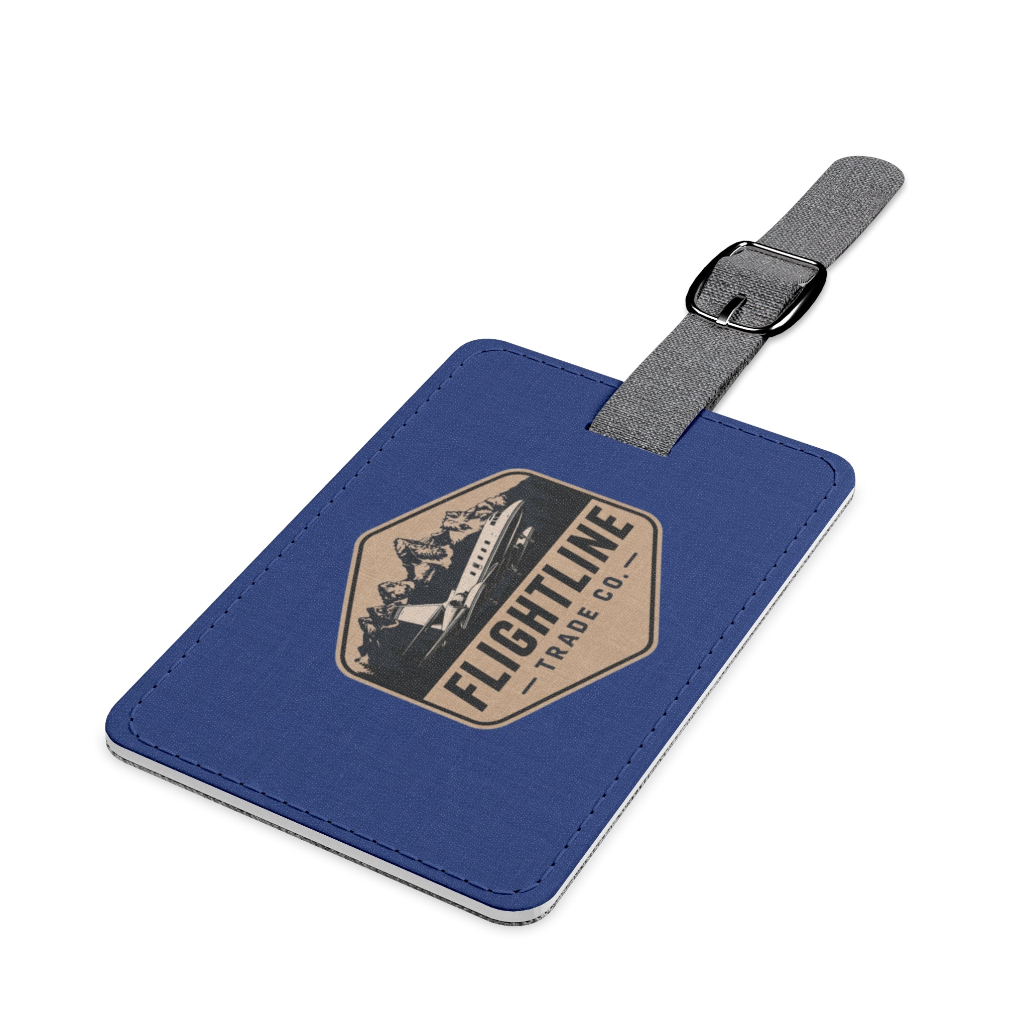 Flightline Mountain Logo Luggage Tag — Blue Saffiano Polyester