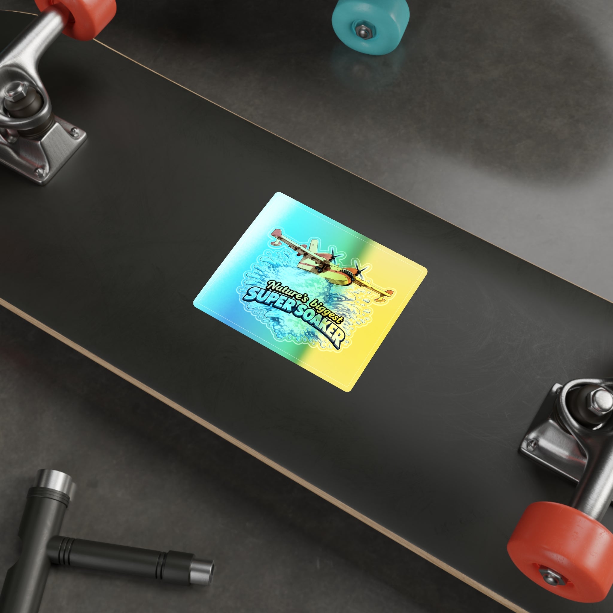 Holographic Die-Cut Sticker — "Nature's Biggest Super Soaker" Water Bomber Design