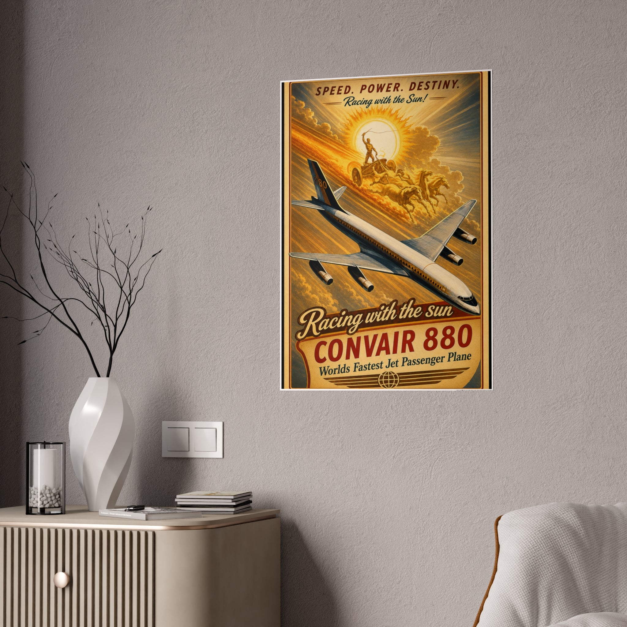 Convair 880 Vintage Airplane Poster — "Racing with the Sun" Gloss Poster
