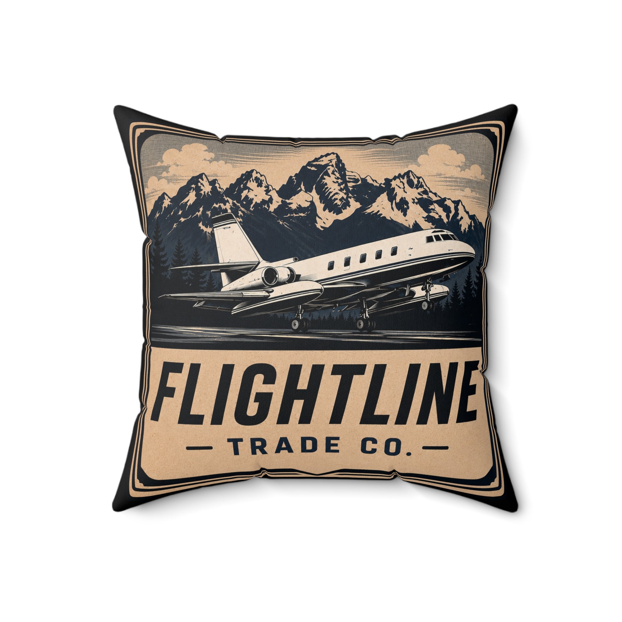 Flightline Trade Co. Vintage Jet Pillow — Aviation Travel Decorative Throw Pillow