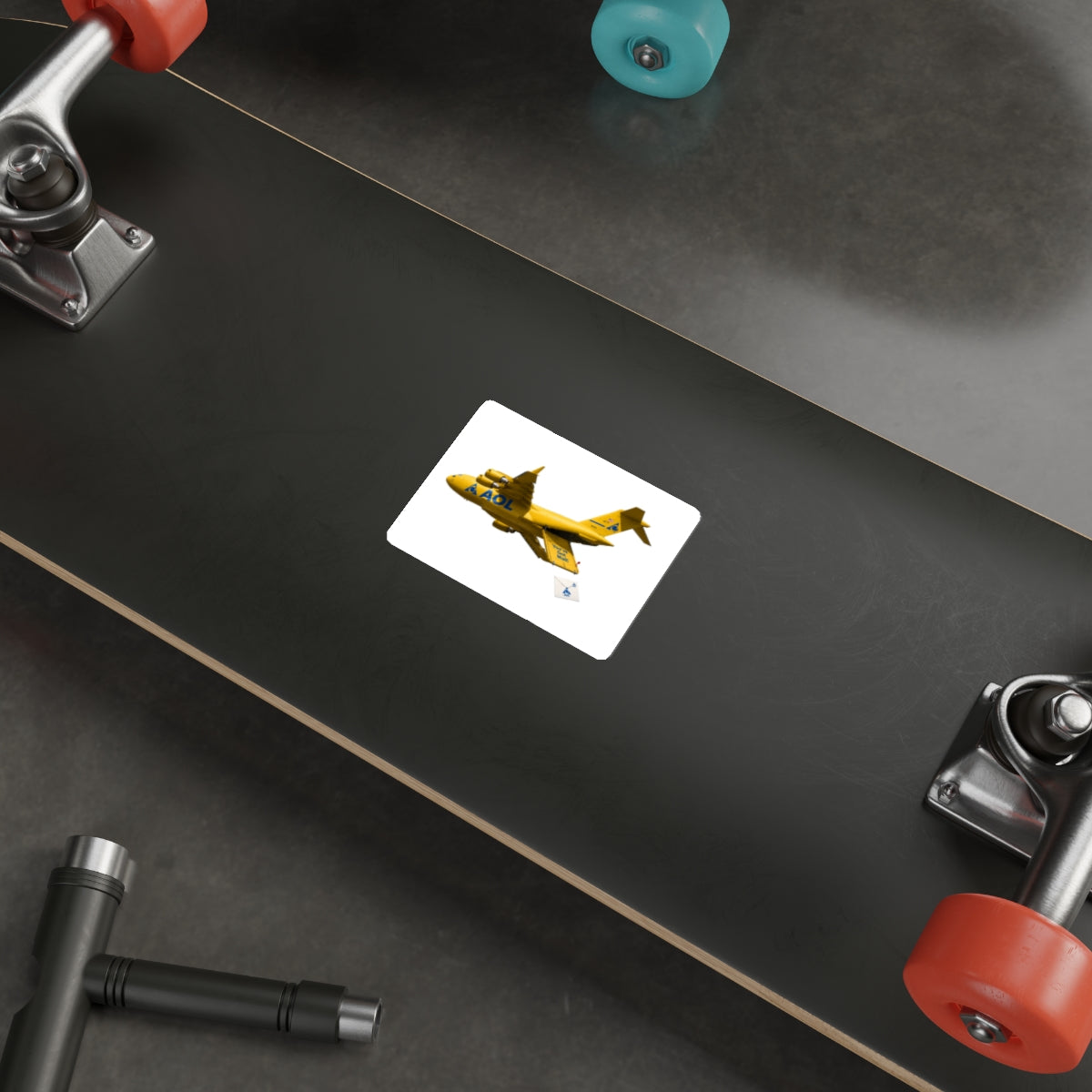 Yellow Cargo Plane Die-Cut Sticker — Retro AOL Mail Airplane Design
