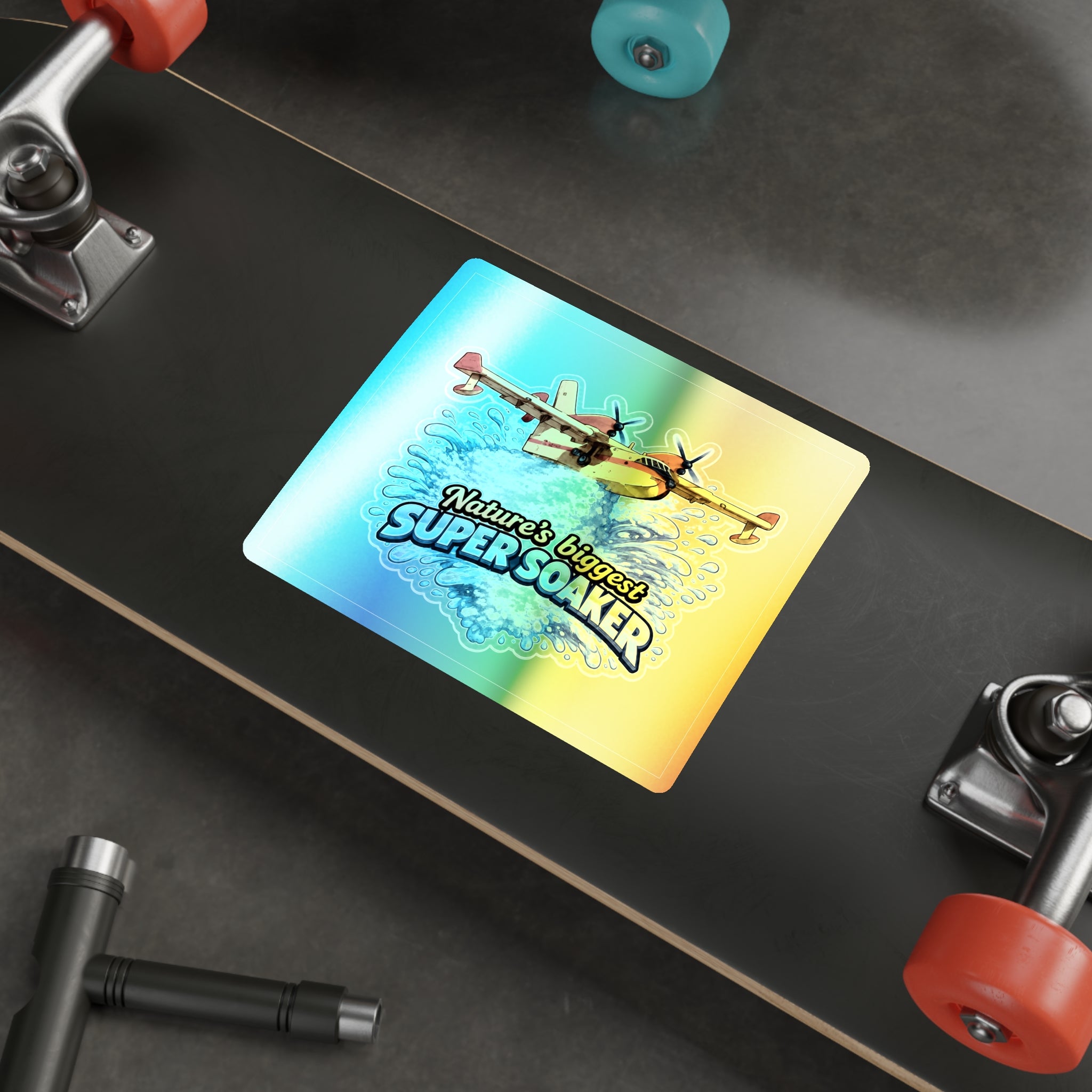 Holographic Die-Cut Sticker — "Nature's Biggest Super Soaker" Water Bomber Design
