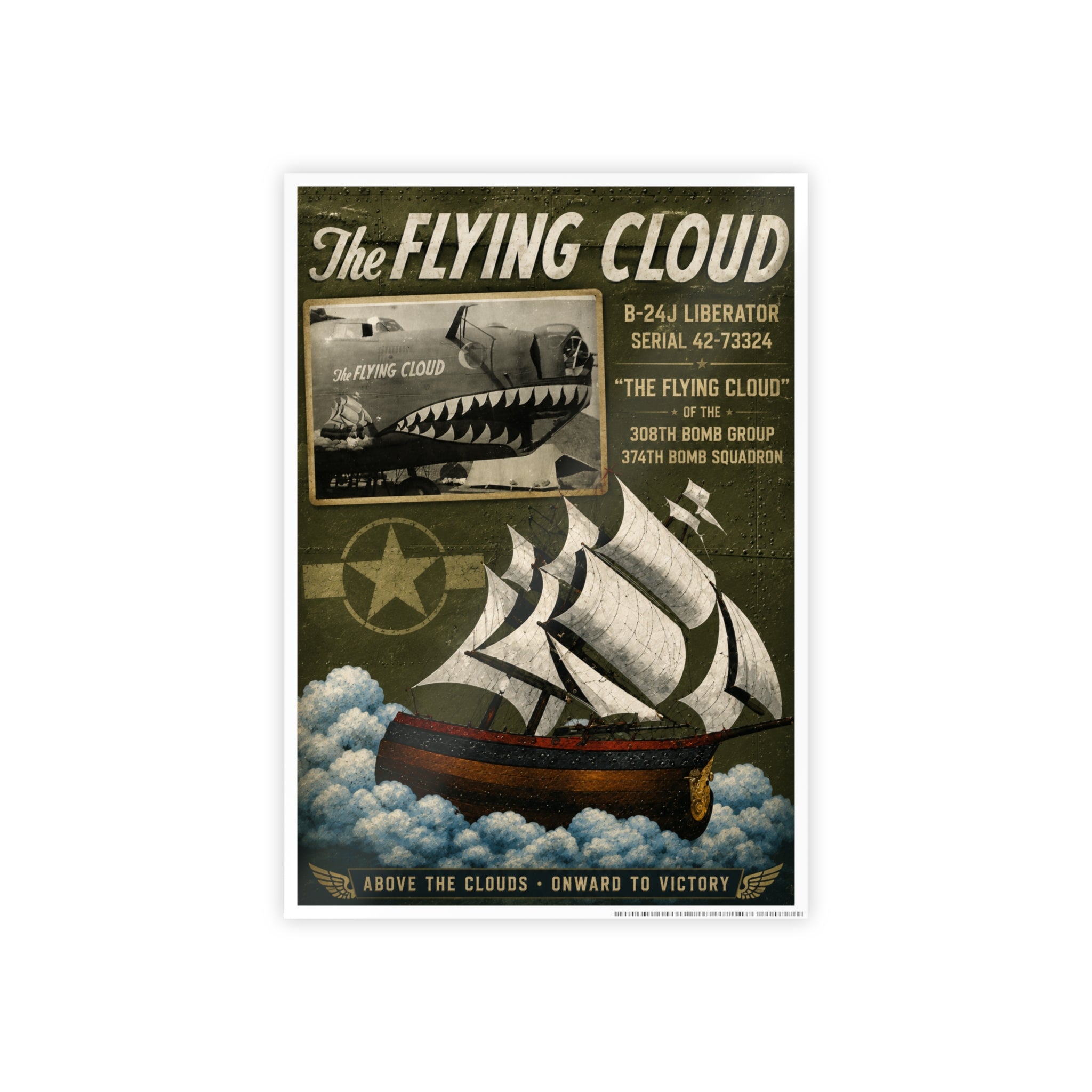 Vintage 'The Flying Cloud' Gloss Poster – WWII Air & Ship Propaganda Art