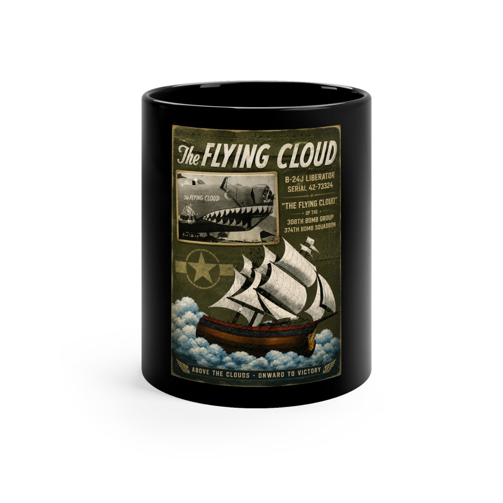 Flying Cloud Vintage Airship Coffee Mug — Retro Nautical Aviation Poster Design, 11oz Black Mug