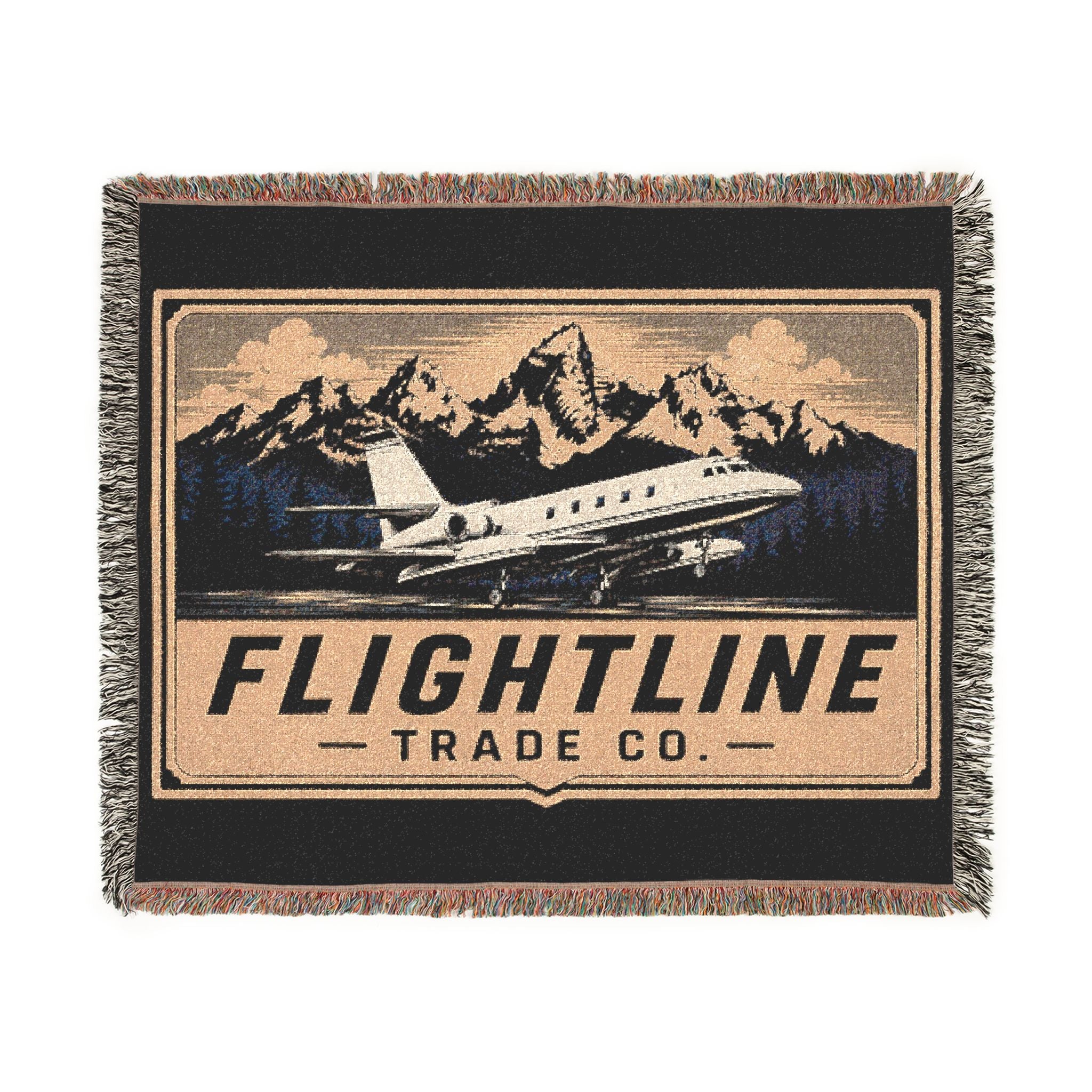 Flightline Trade Co. Woven Throw Blanket — Vintage Airplane & Mountain Cabin Decor