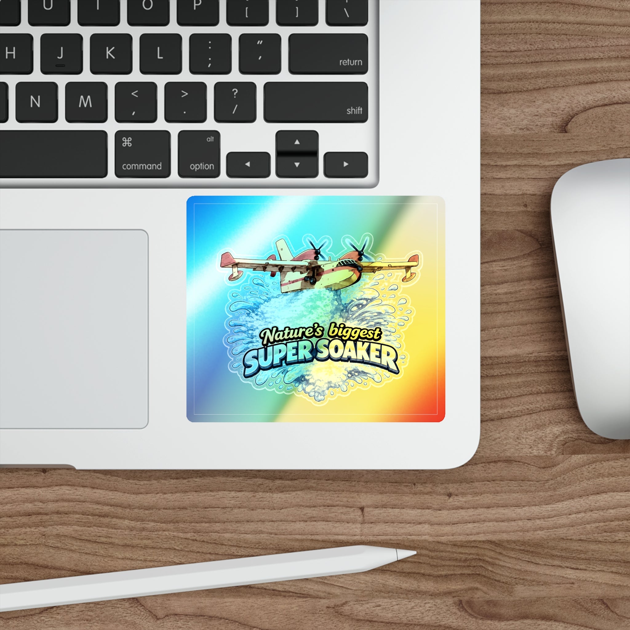 Holographic Die-Cut Sticker — "Nature's Biggest Super Soaker" Water Bomber Design