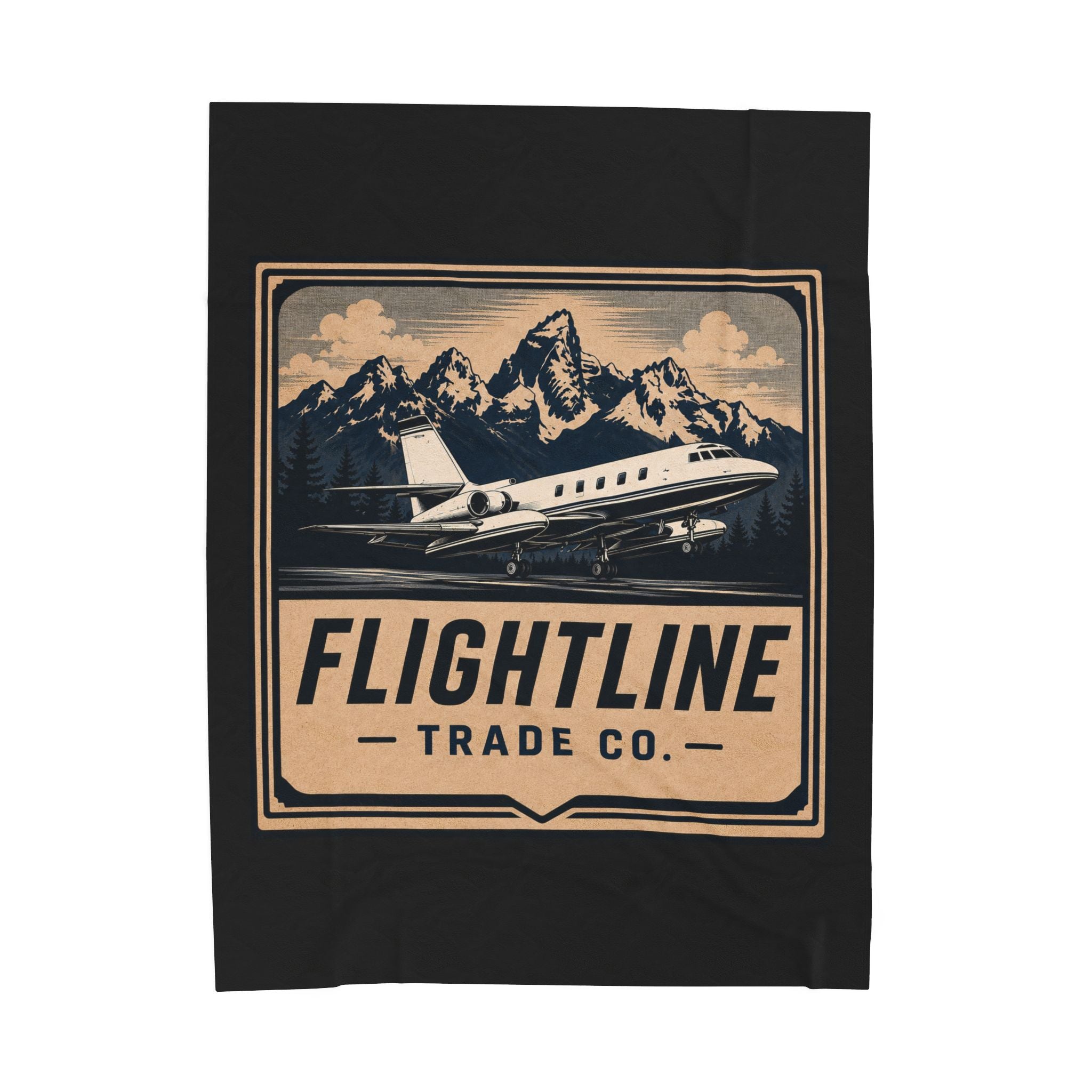 Flightline Trade Co. Velveteen Plush Blanket — Vintage Plane & Mountain Throw