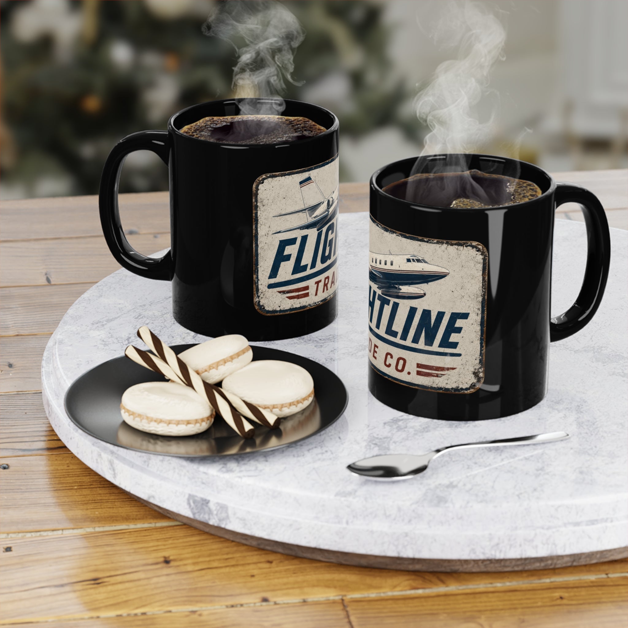 Flightline Trade Co. Vintage Plane Black Coffee Mug — 11oz