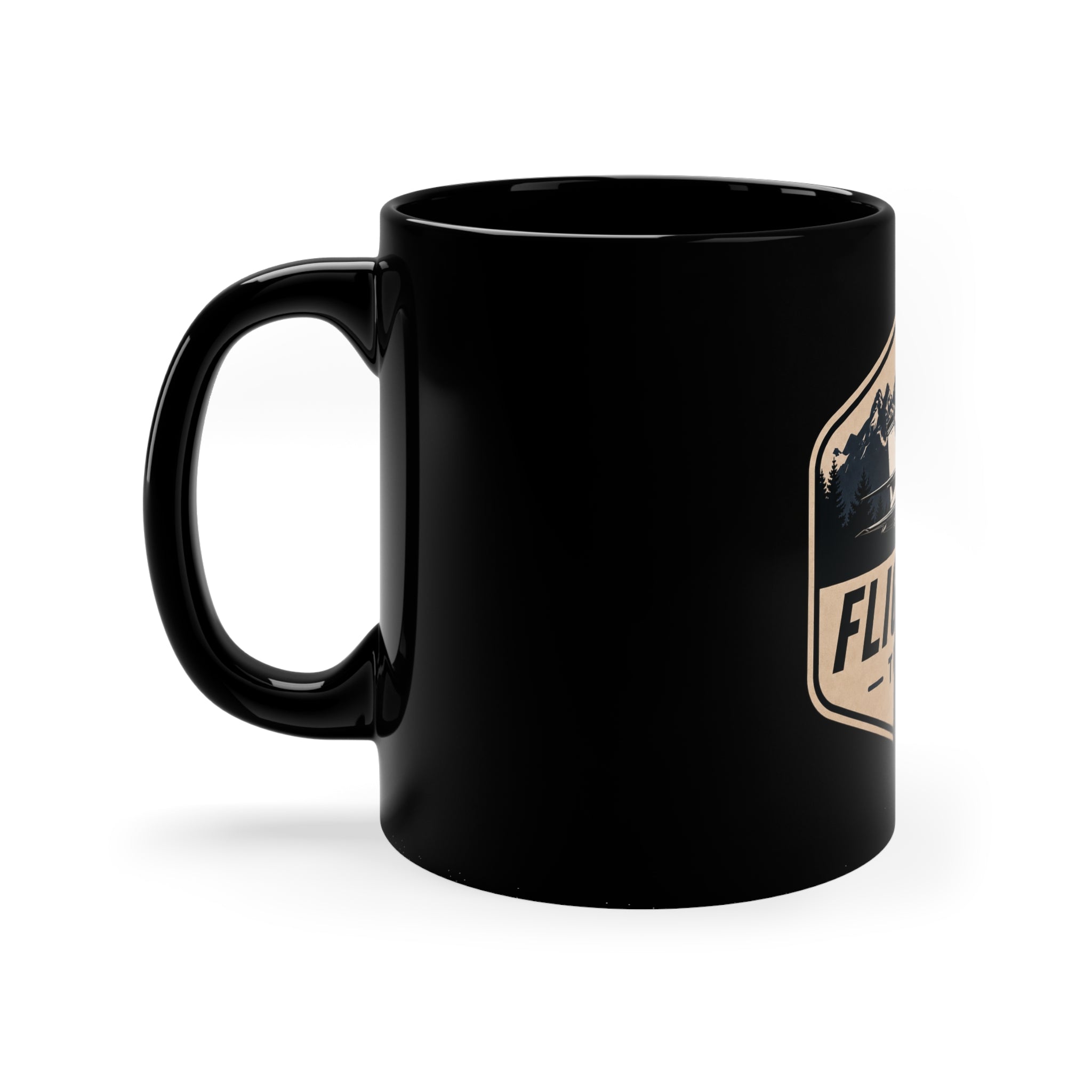 Flightline Trade Co. Black Mug — Vintage Plane & Mountain Coffee Cup (11 oz)