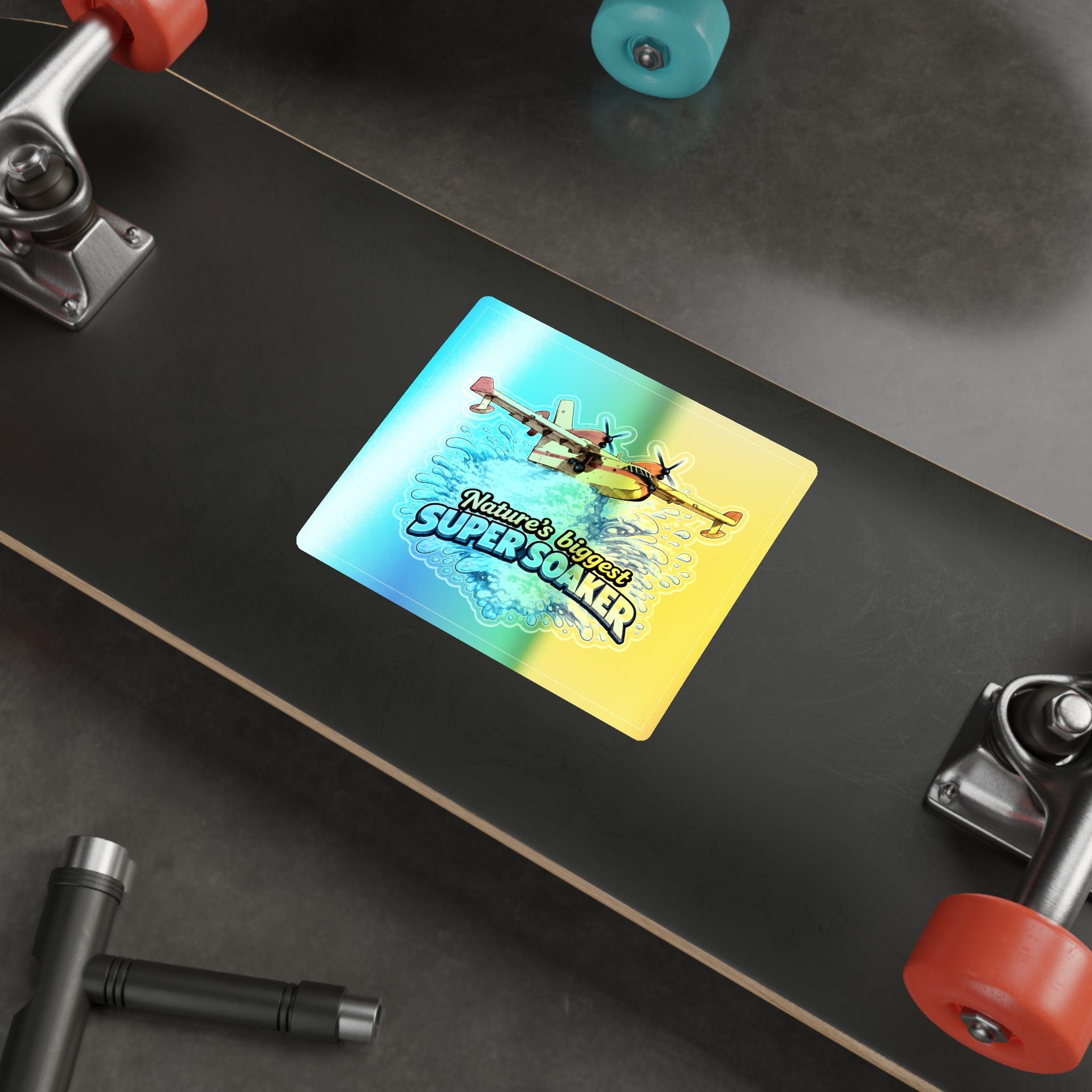 Holographic Die-Cut Sticker — "Nature's Biggest Super Soaker" Water Bomber Design