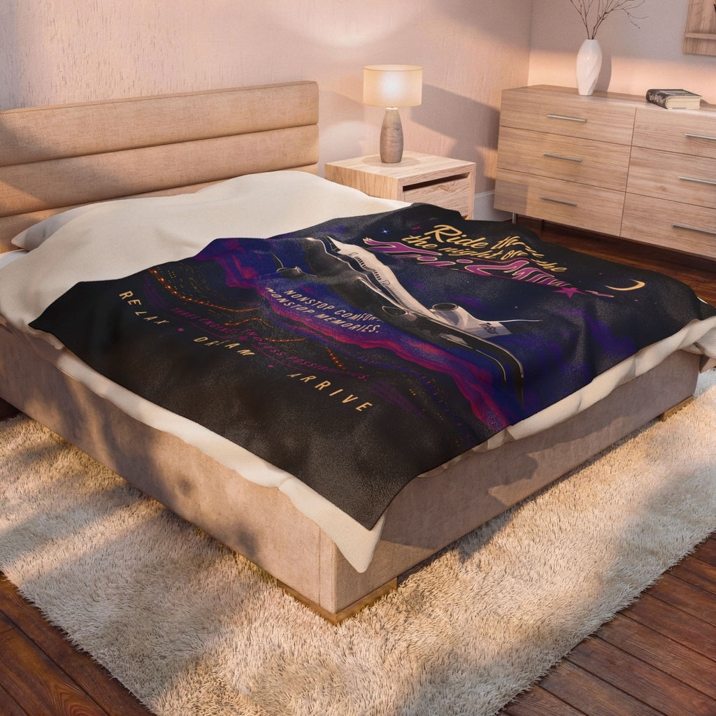 Velveteen Plush Blanket — 'Ride Thru the Night on the TriStar' Vintage Airplane Throw