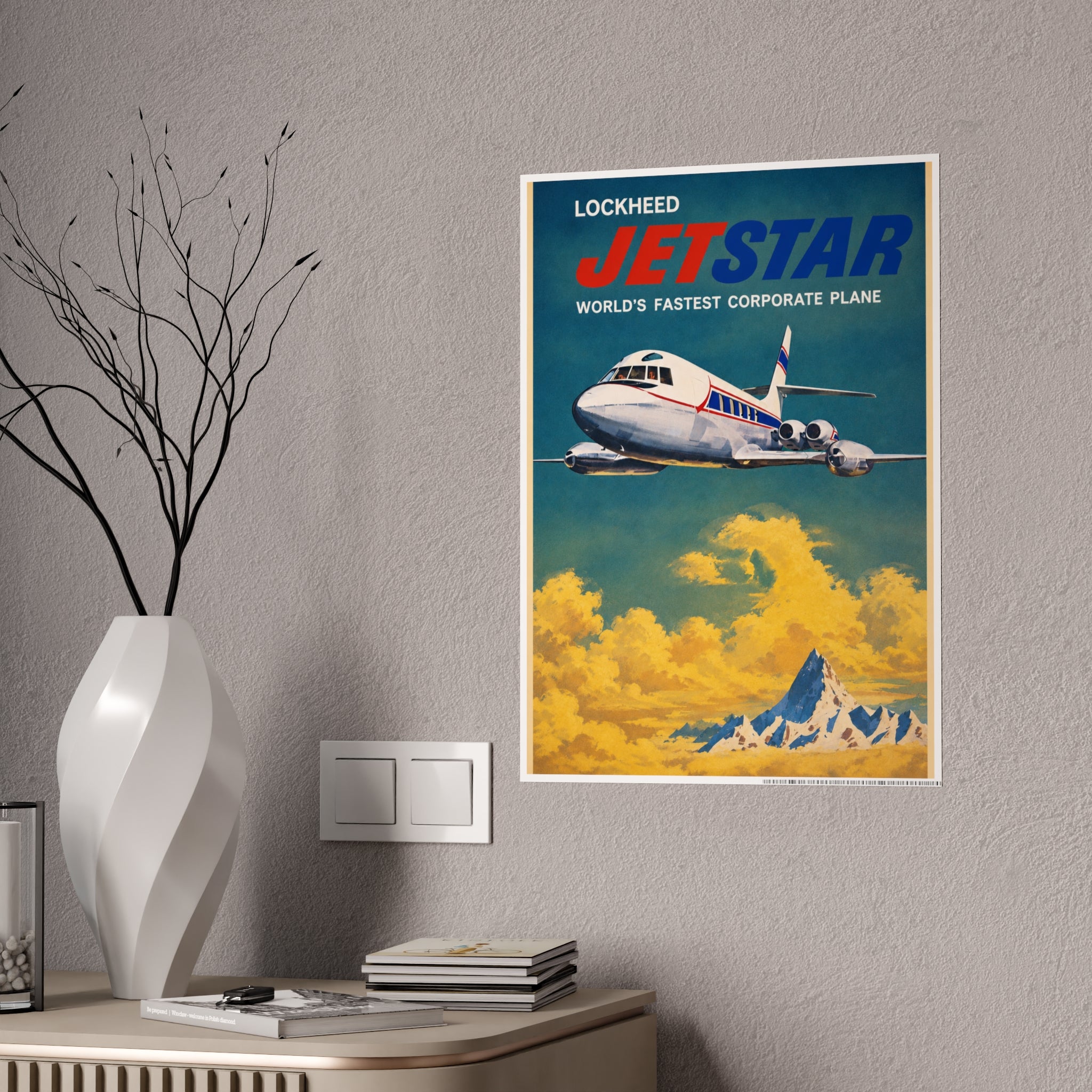 Jetstar Vintage Airplane Gloss Poster — Lockheed 'World's Fastest Corporate Plane' Wall Art