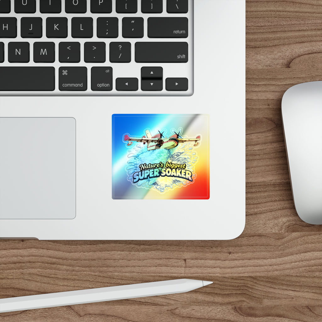 Holographic Die-Cut Sticker — "Nature's Biggest Super Soaker" Water Bomber Design