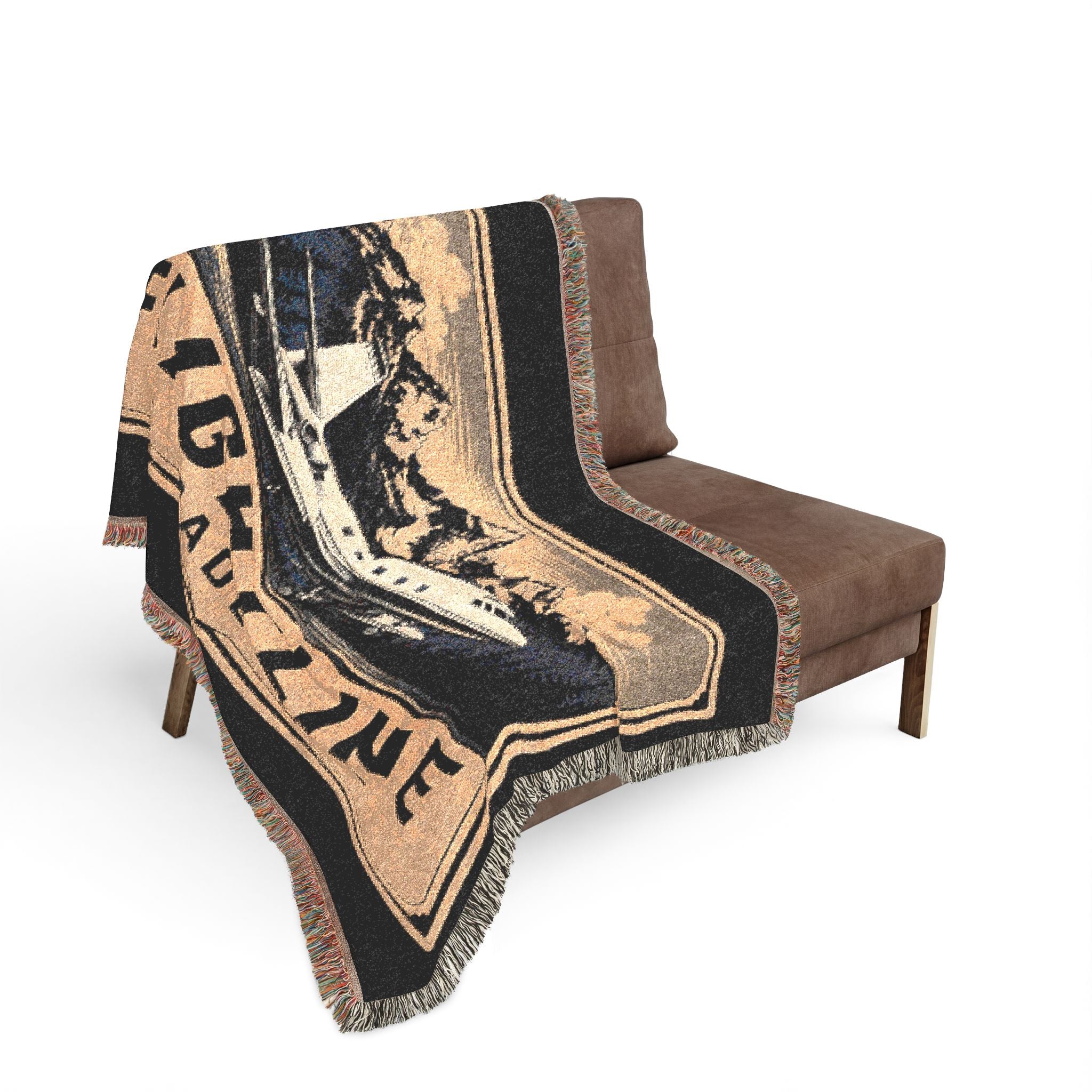 Flightline Trade Co. Woven Throw Blanket — Vintage Airplane & Mountain Cabin Decor