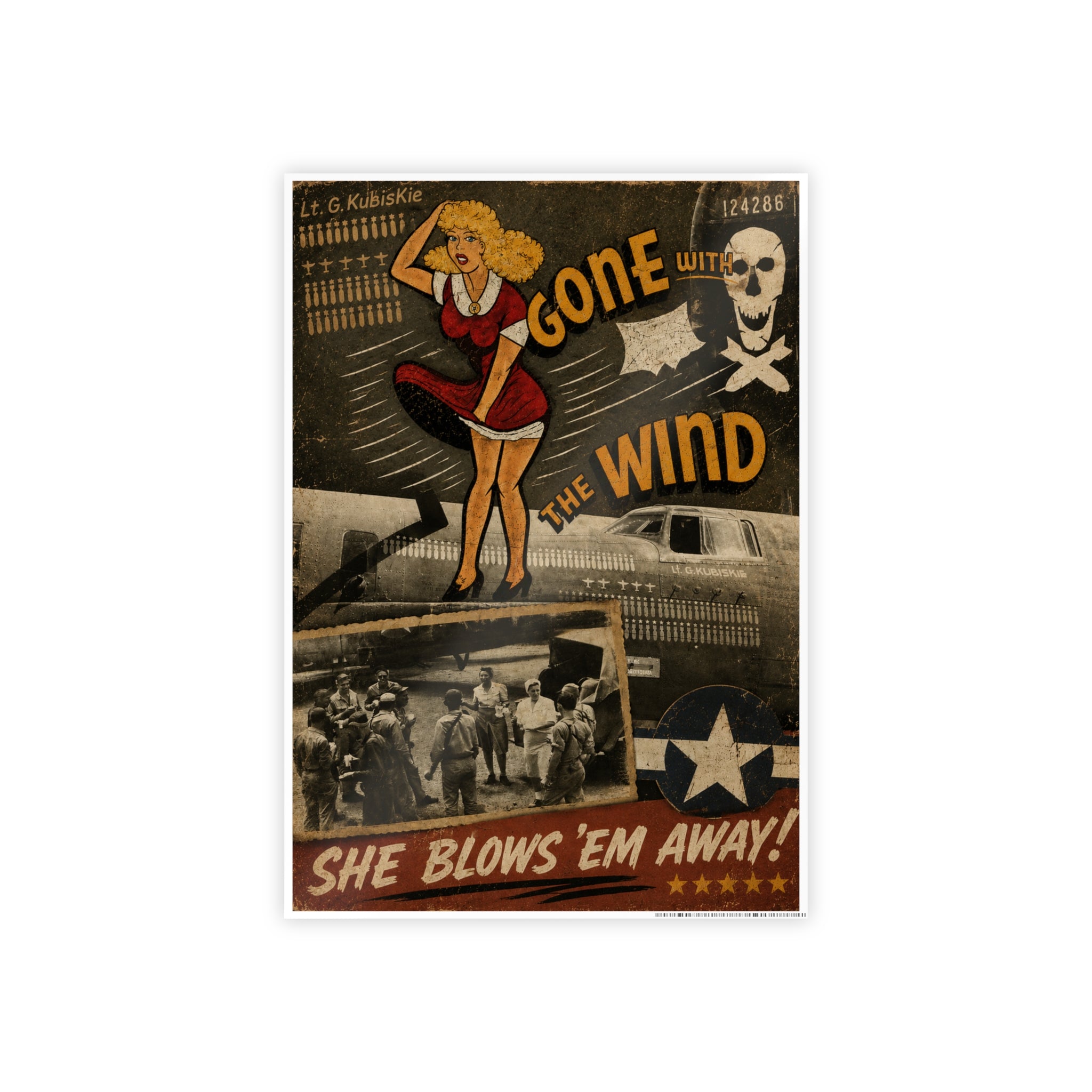 Vintage 'Gone With The Wind' Pin-Up Gloss Poster — Retro WWII Nose Art Print