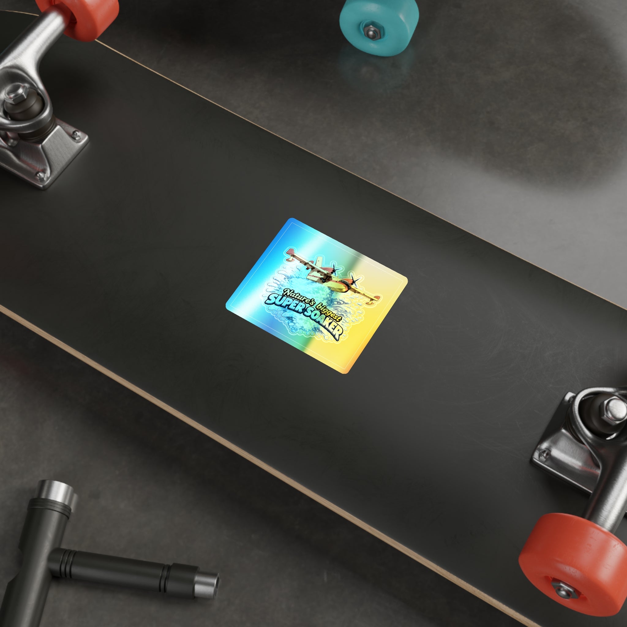 Holographic Die-Cut Sticker — "Nature's Biggest Super Soaker" Water Bomber Design