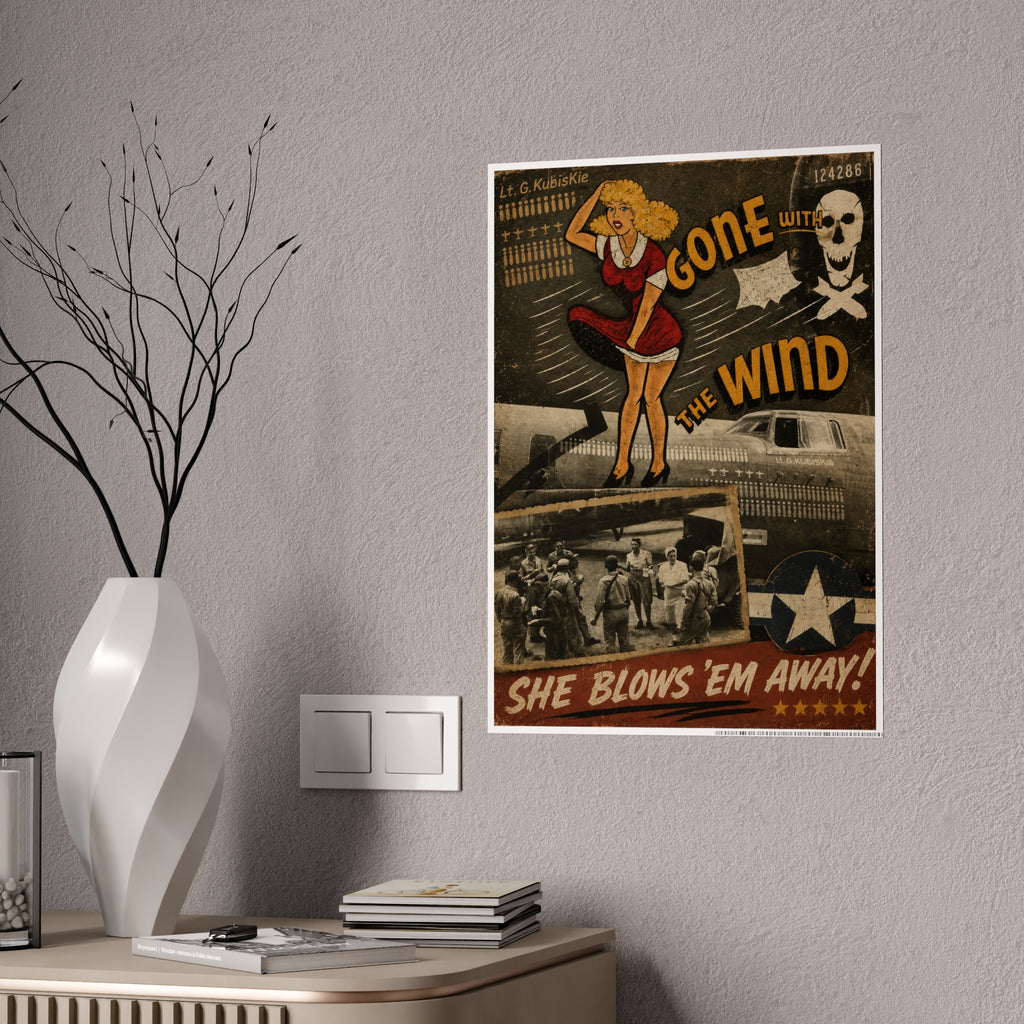 Vintage 'Gone With The Wind' Pin-Up Gloss Poster — Retro WWII Nose Art Print