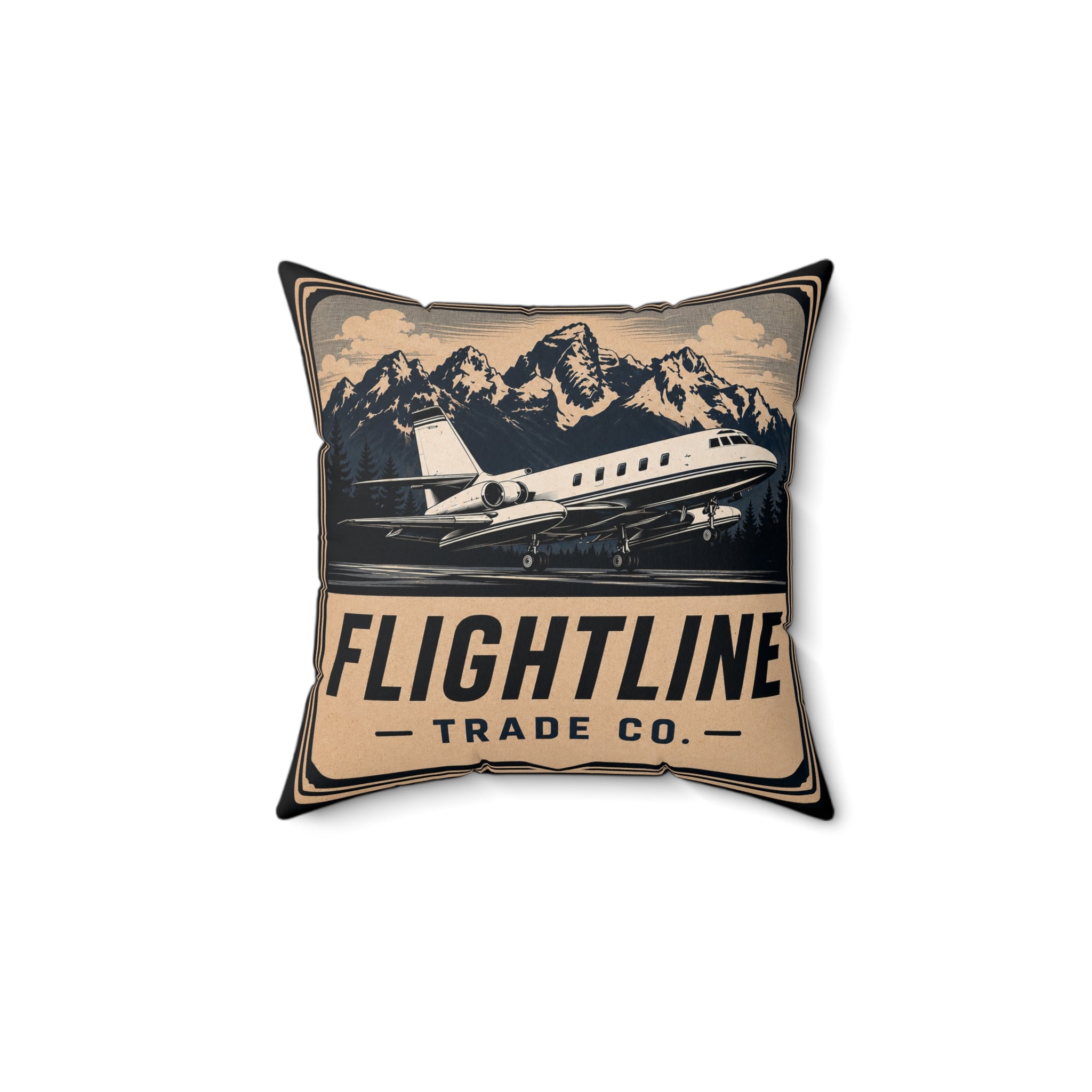 Flightline Trade Co. Vintage Jet Pillow — Aviation Travel Decorative Throw Pillow