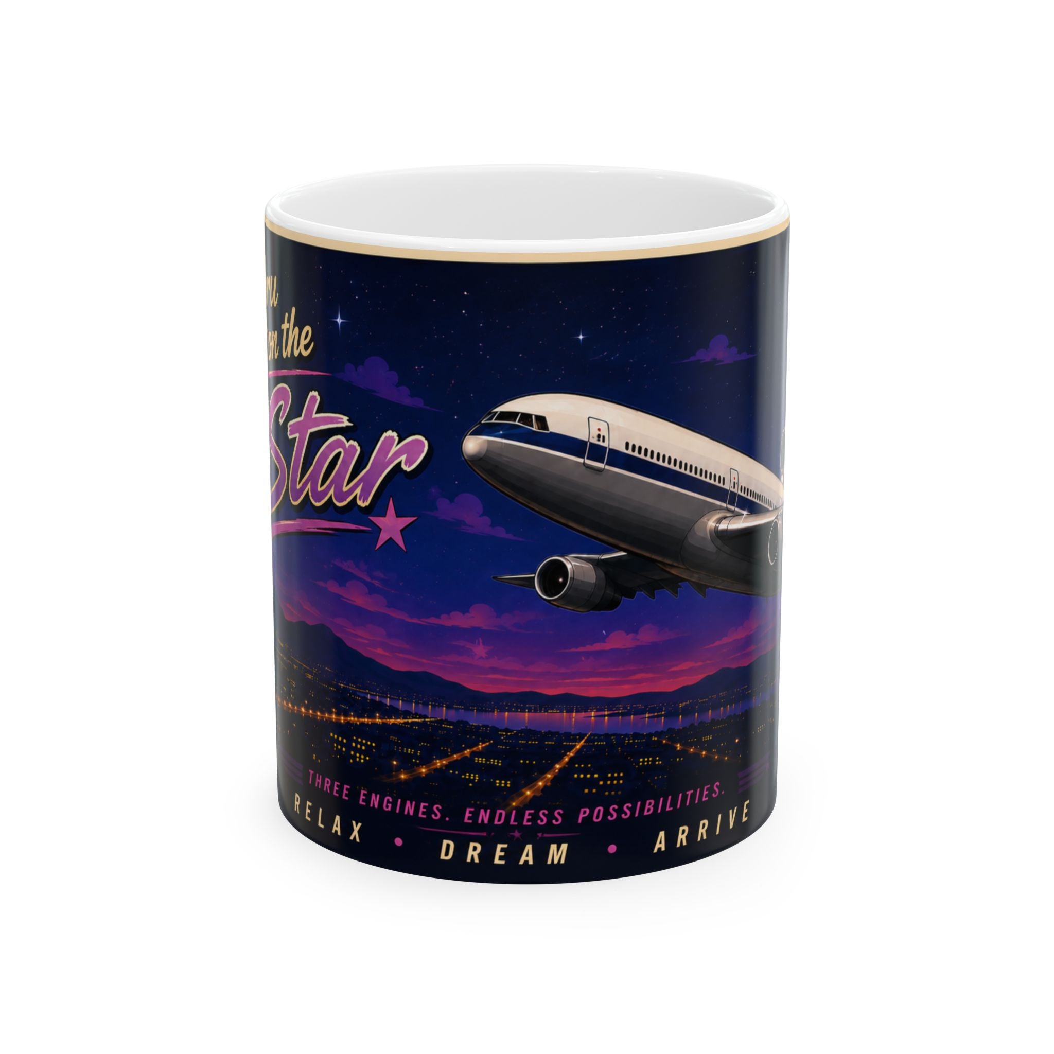 Aviation Retro Ceramic Mug – “Reach for the Star” Travel Coffee Cup (11oz/15oz)