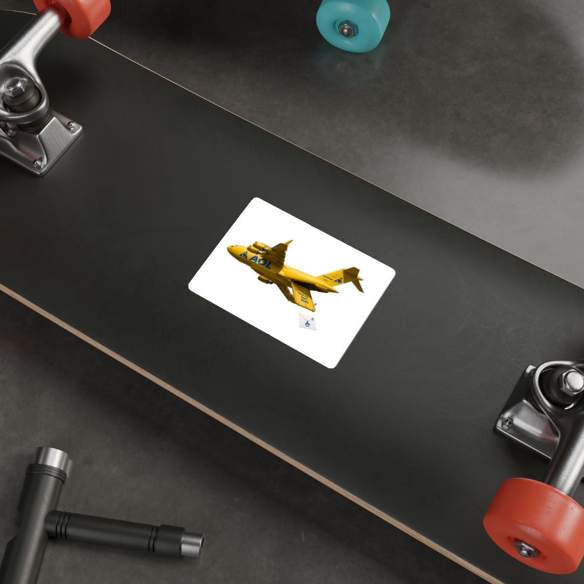 Yellow Cargo Plane Die-Cut Sticker — Retro AOL Mail Airplane Design